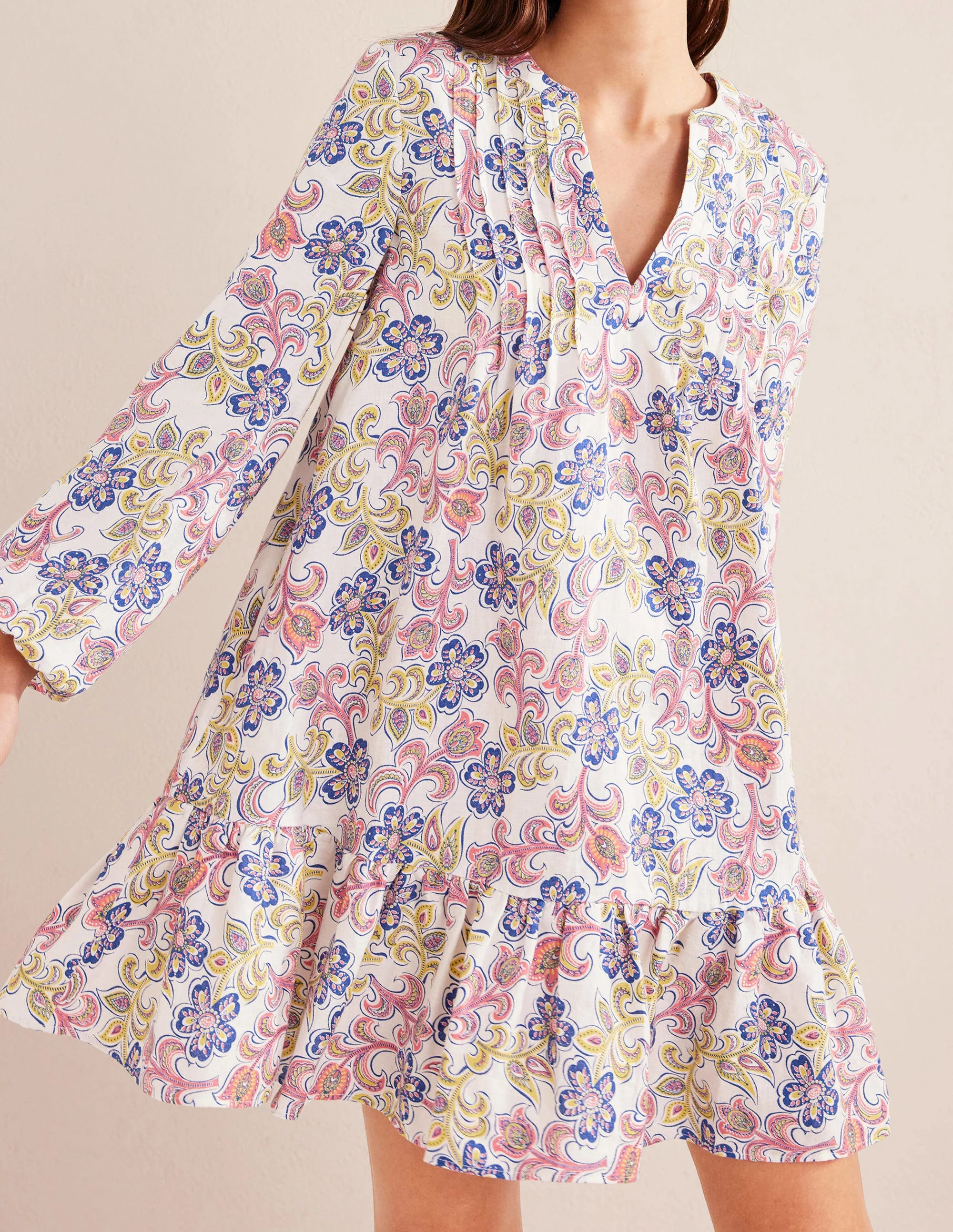Tiered Linen Mini Dress-Ivory, Botanic Tavern - Image 4