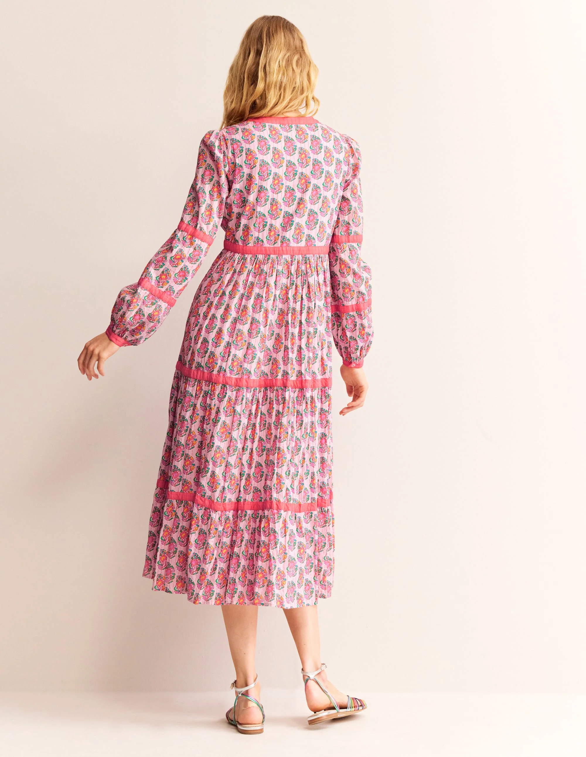 Tiered Midi V Neck Dress-Fragrent Lily, Paisley - Image 3