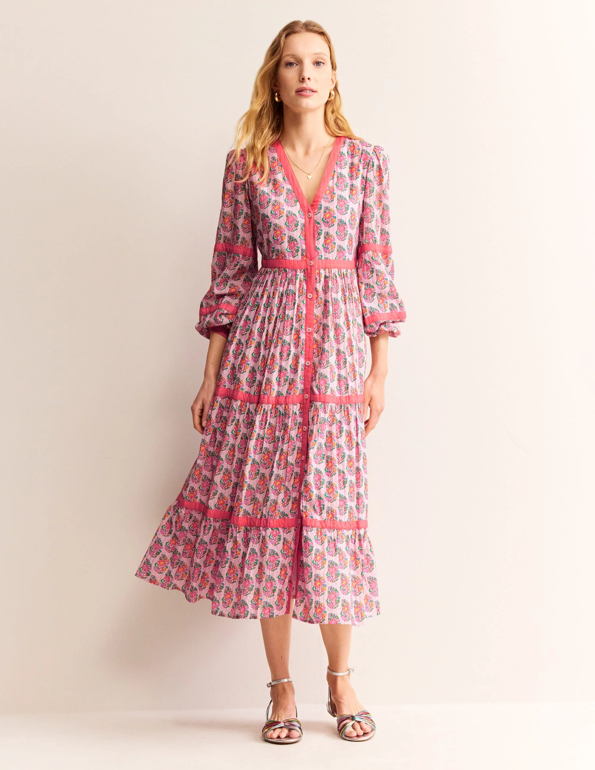 Tiered Midi V Neck Dress-Fragrent Lily, Paisley - Image 4
