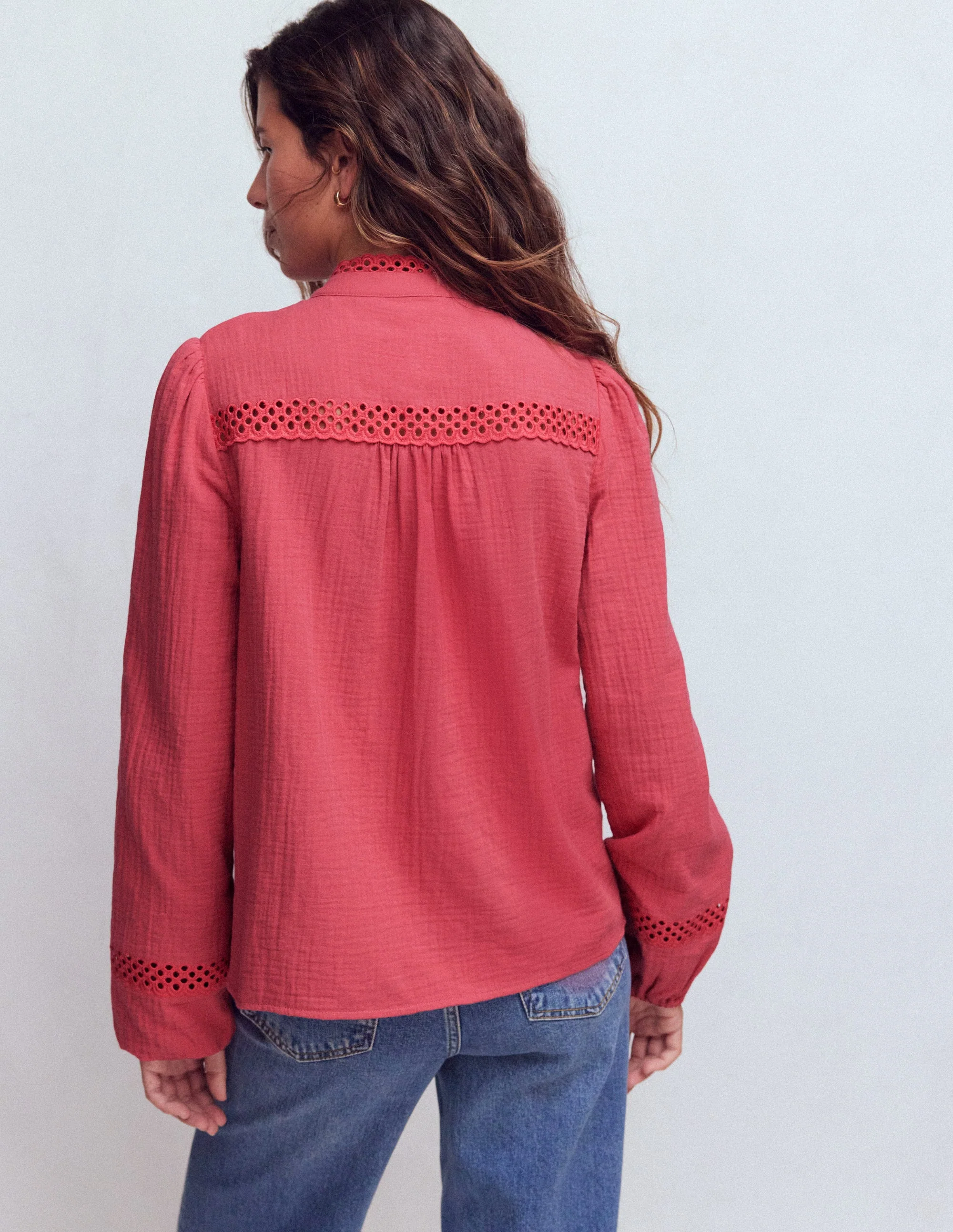 Trim Detail Double Cloth Top-Hollyberry - Image 3
