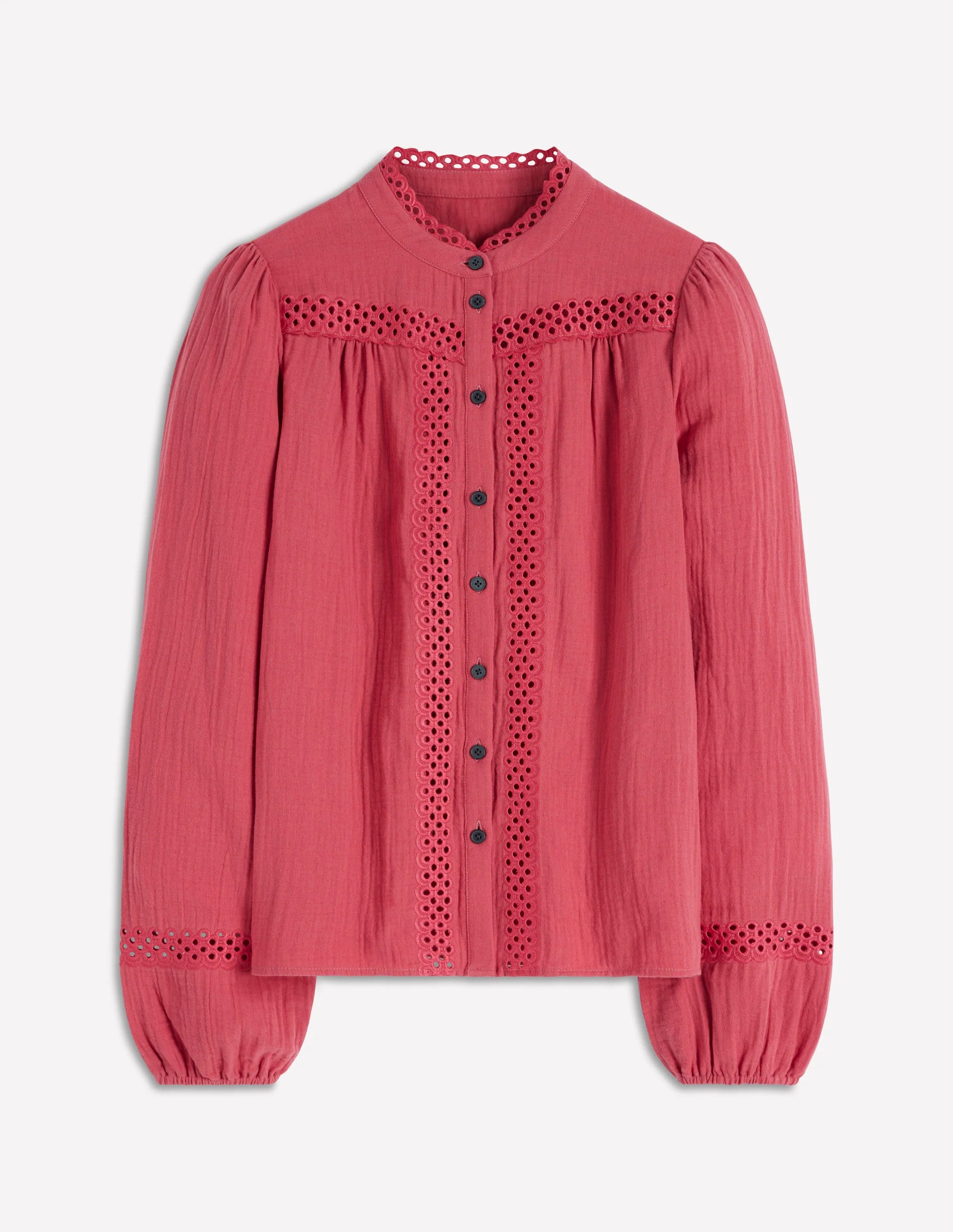 Trim Detail Double Cloth Top-Hollyberry - Image 4