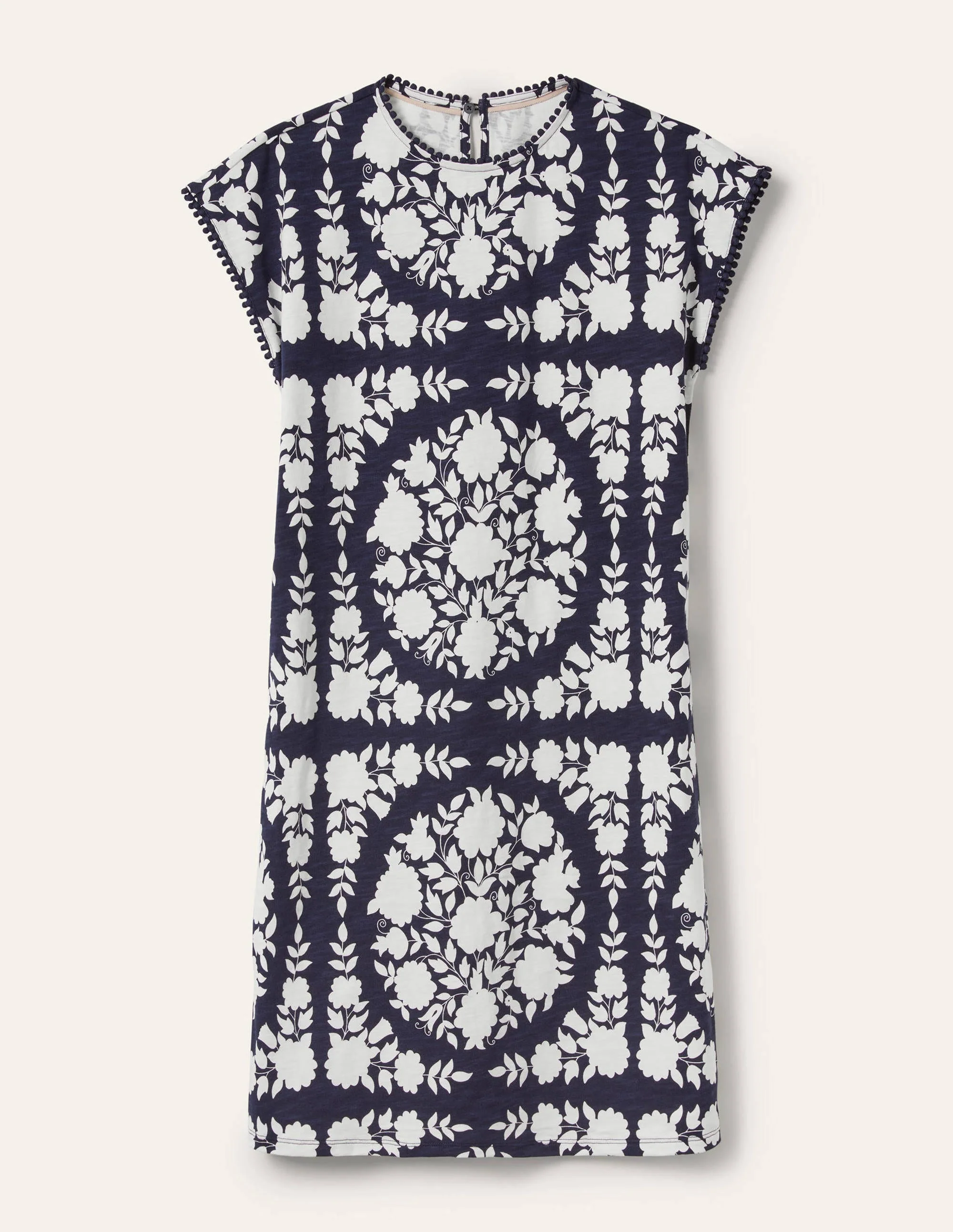 Trim Detail T-Shirt Dress-Navy, Wildflower Prairie - Image 5