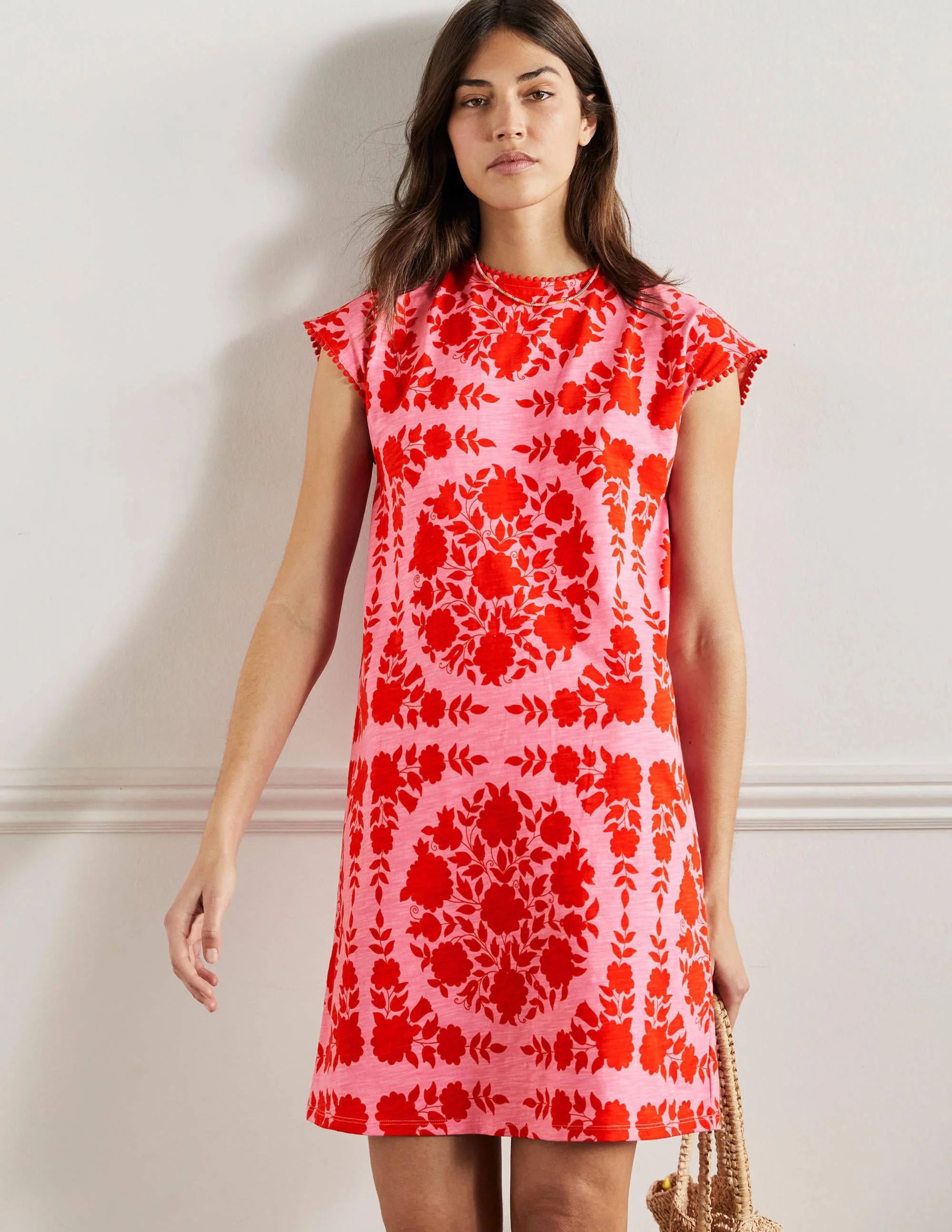 Trim Detail T-Shirt Dress-Posy Pink, Wildflower Prairie