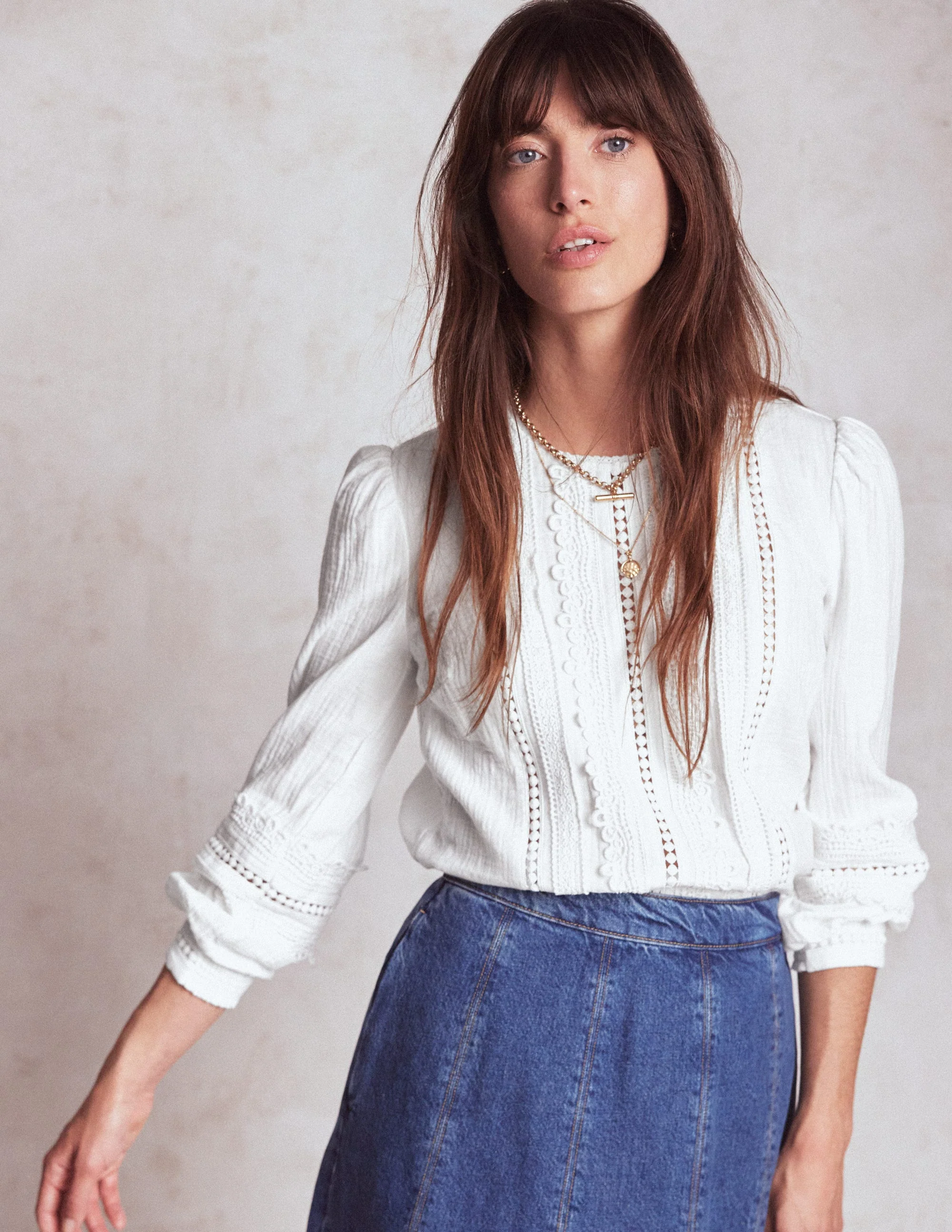 Trim Interest Double Cloth Top-White - Image 4