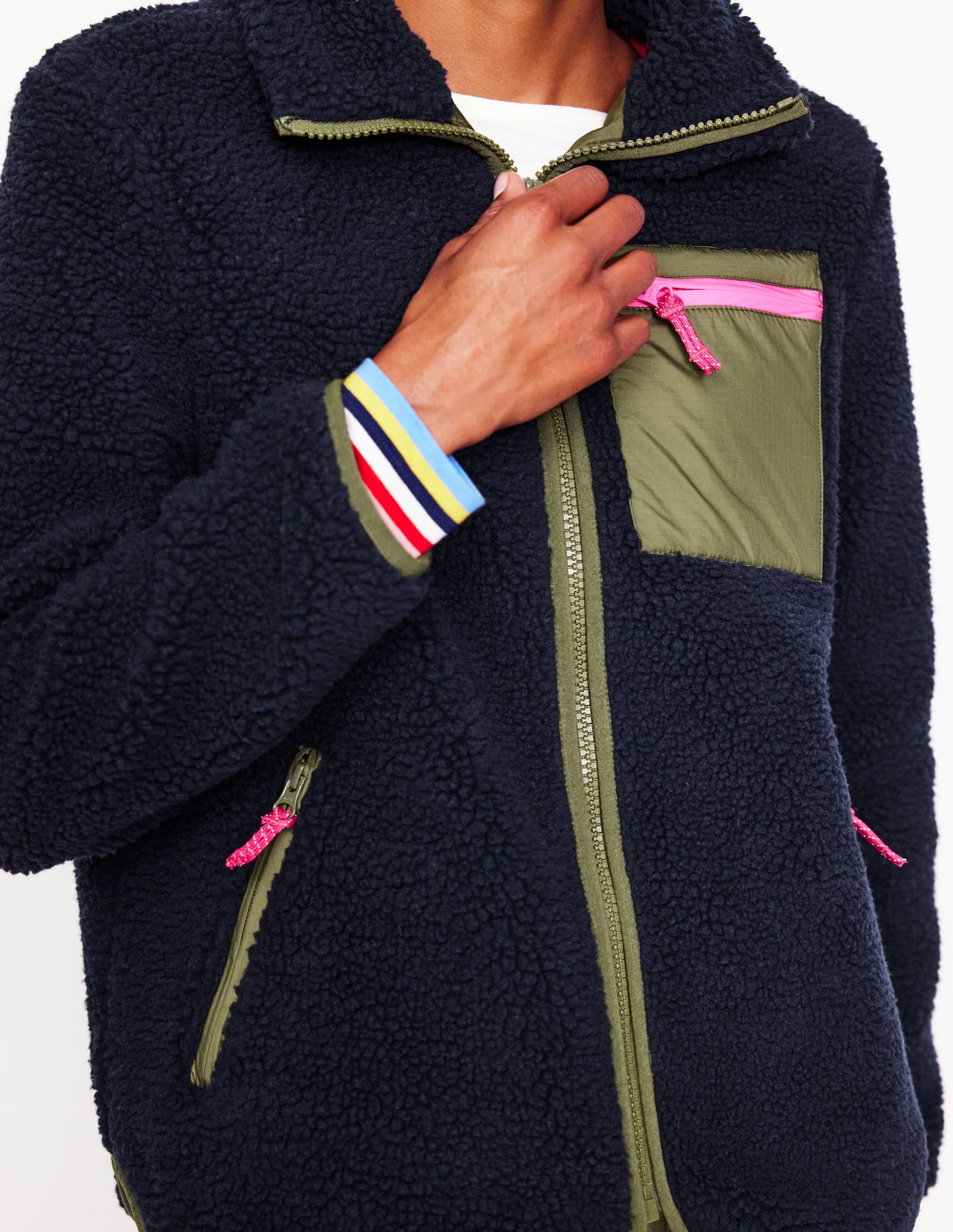 Truro Borg Fleece Jacket-Navy - Image 2