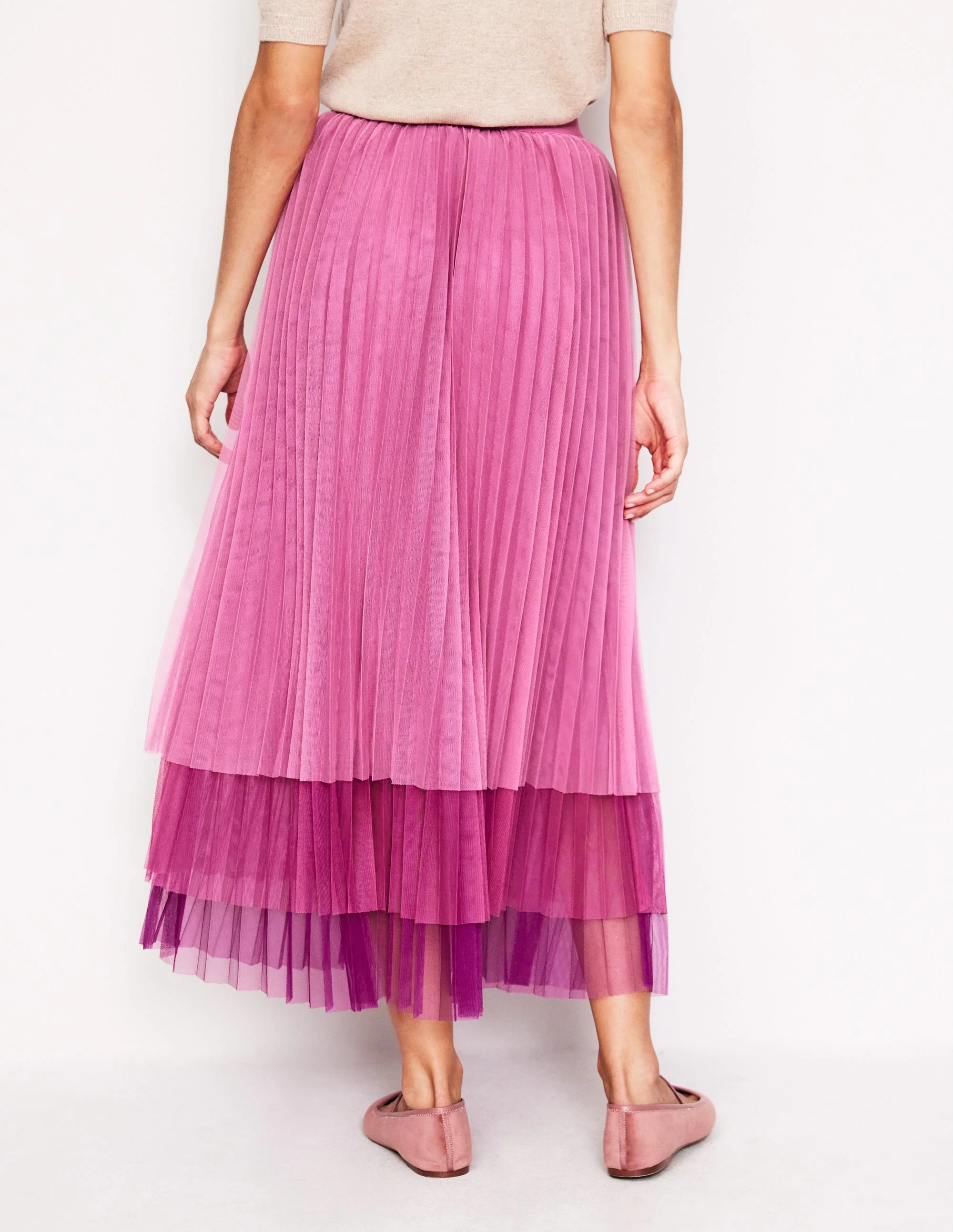 Tulle Tiered Maxi Skirt-Pink - Image 3