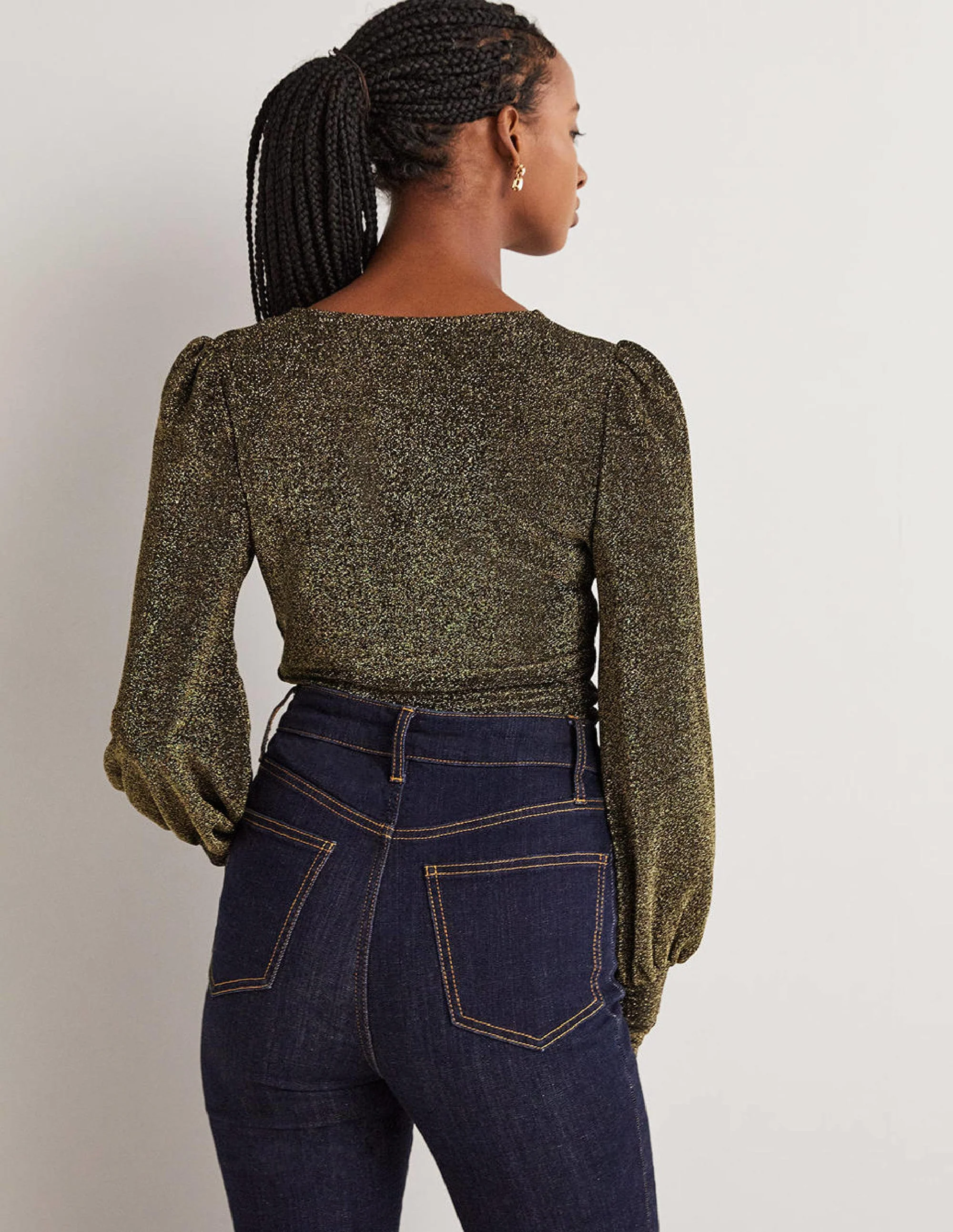 Twist Front Jersey Top-Black and Gold Sparkle - Image 3