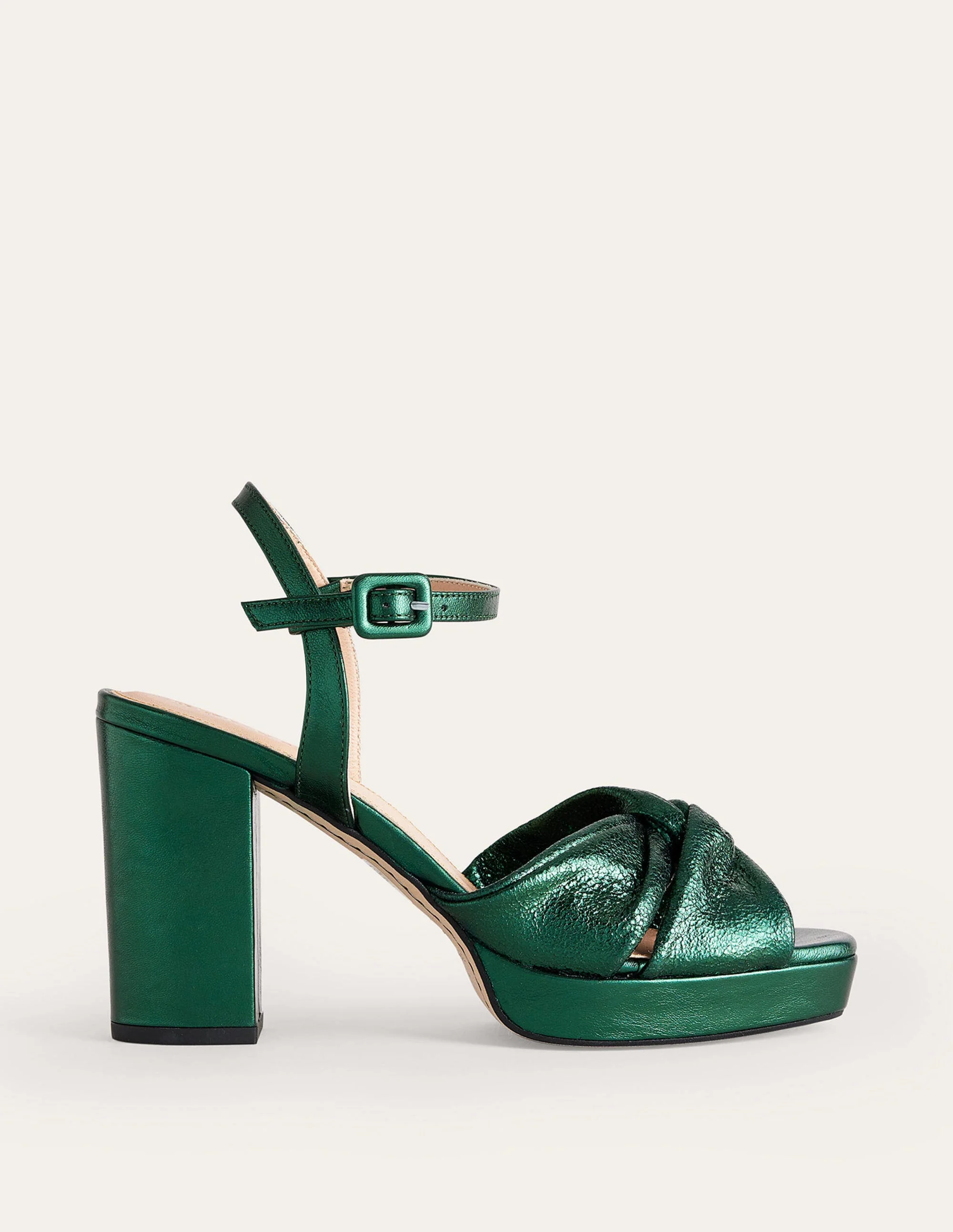 Twist Front Platform Sandals-Winter Green Metallic Leather - Image 2