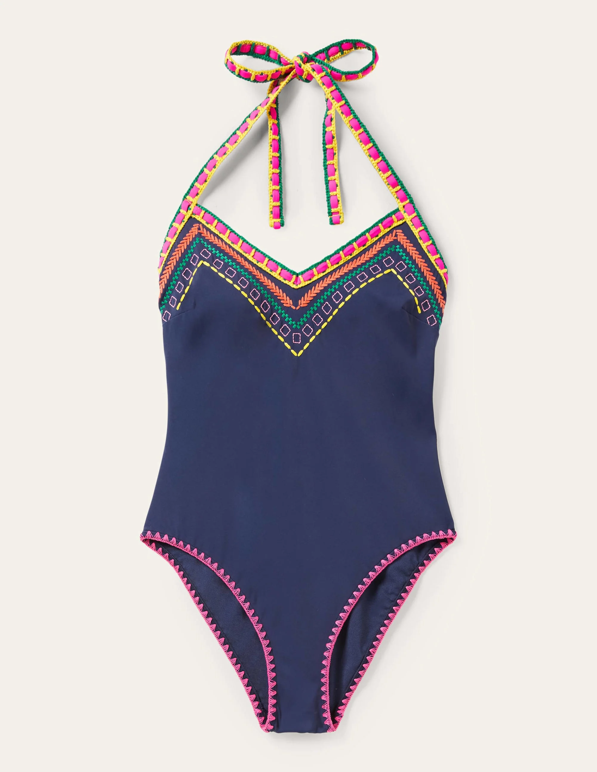 V-neck Crochet Detail Swimsuit-French Navy - Image 11