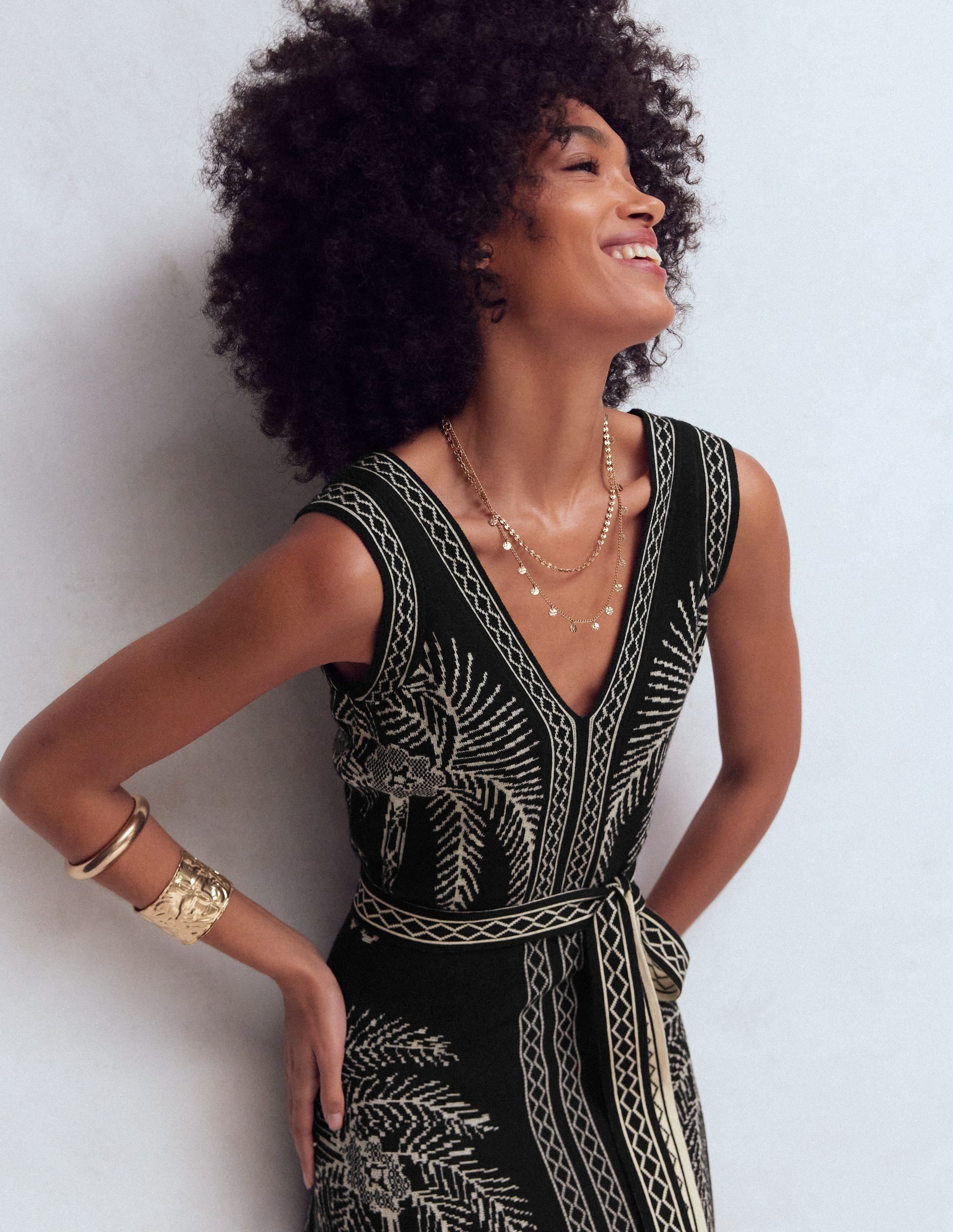 V Neck Jacquard Dress-Palm Jacquard - Image 4