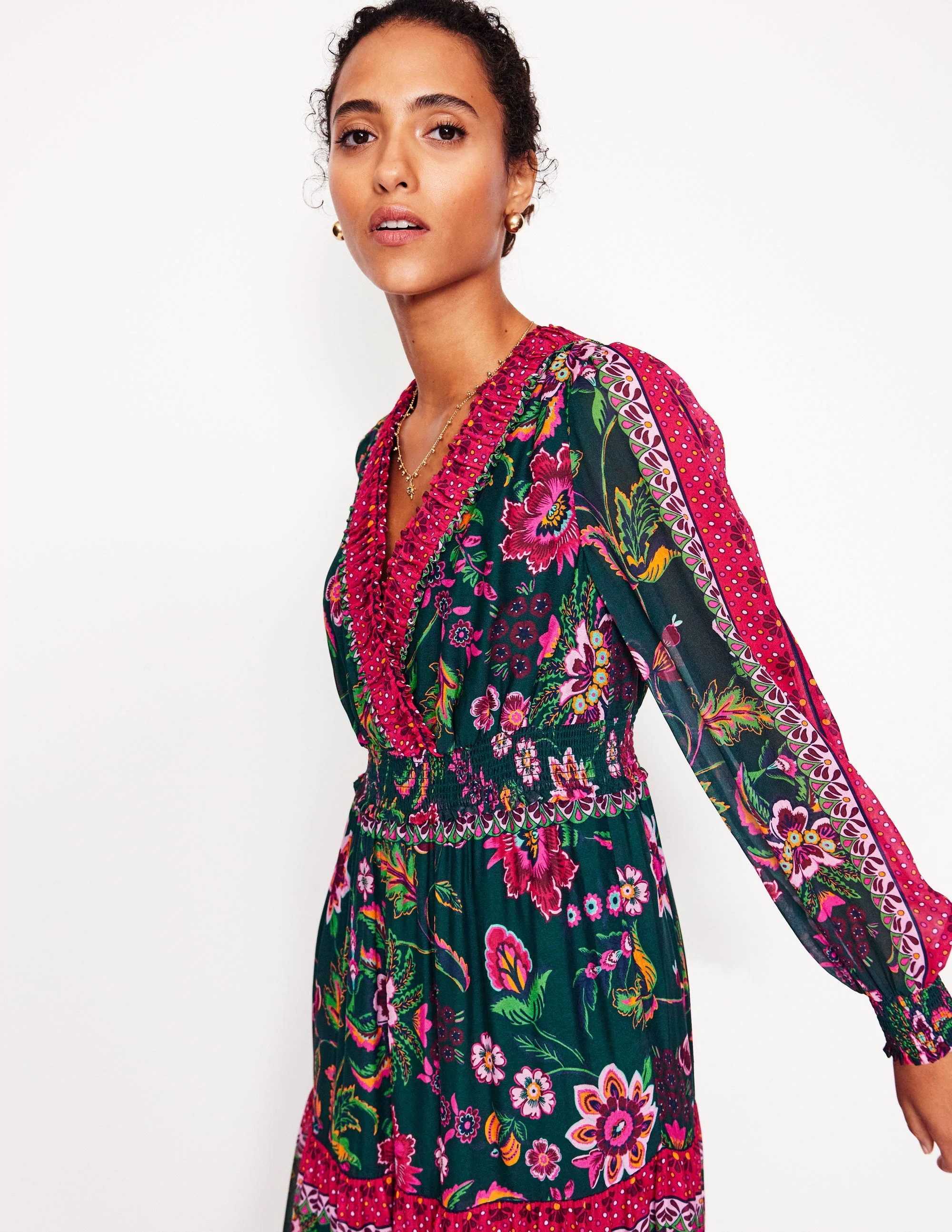 V-Neck Ruffle Maxi Dress-Multi, Blossom Flourish - Image 2