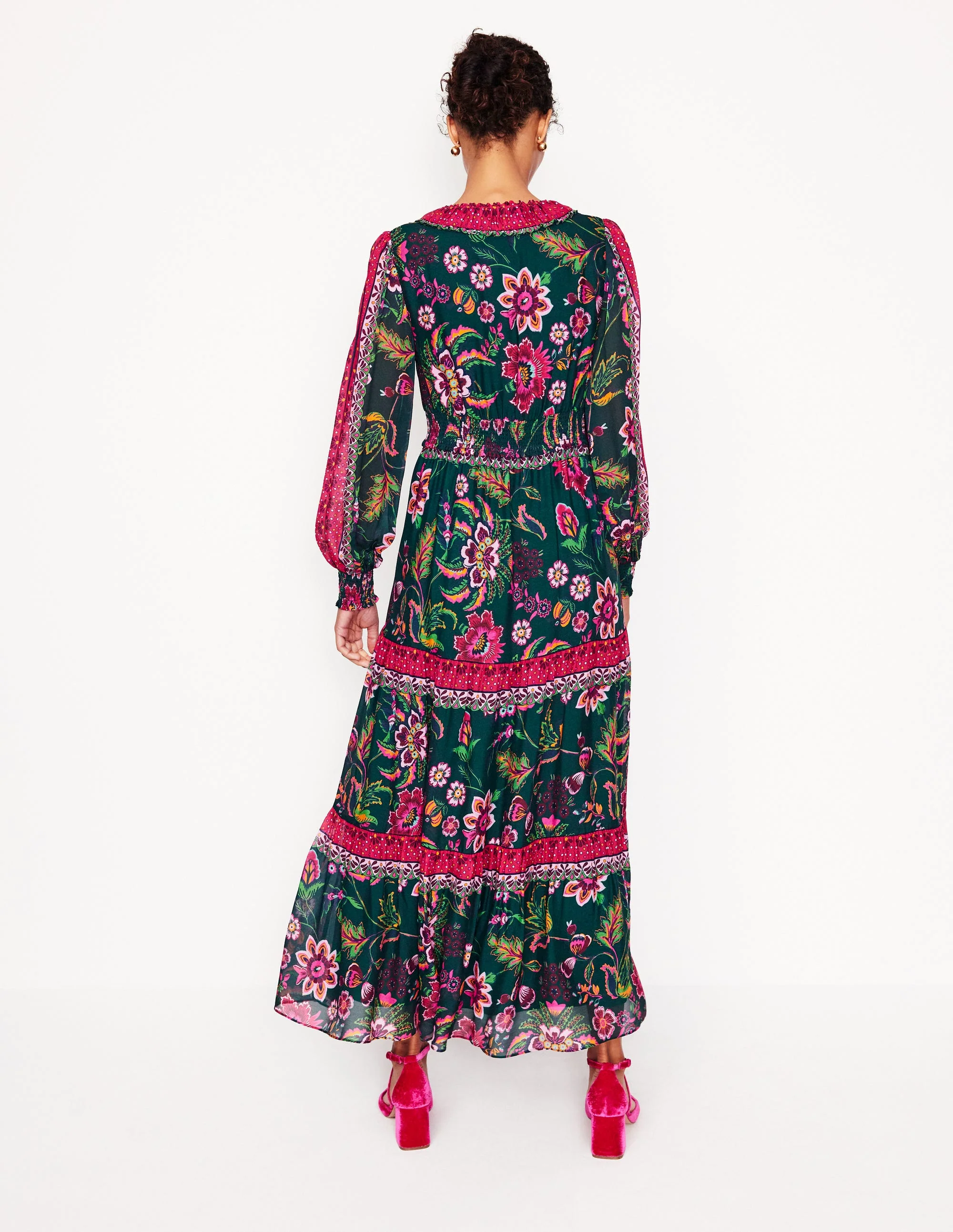 V-Neck Ruffle Maxi Dress-Multi, Blossom Flourish - Image 3