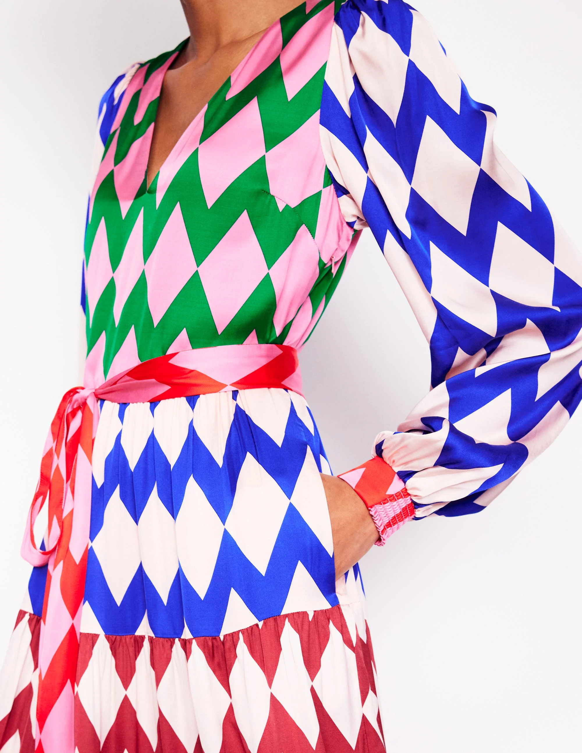 V-Neck Tiered Dress-Multi, Diamond Stripe - Image 3