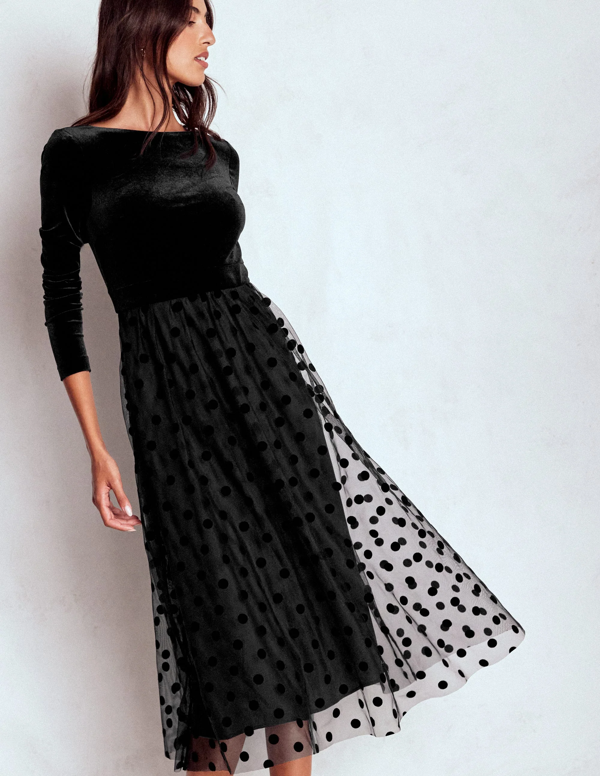 Velvet Bodice Jersey Dress-Black - Image 4