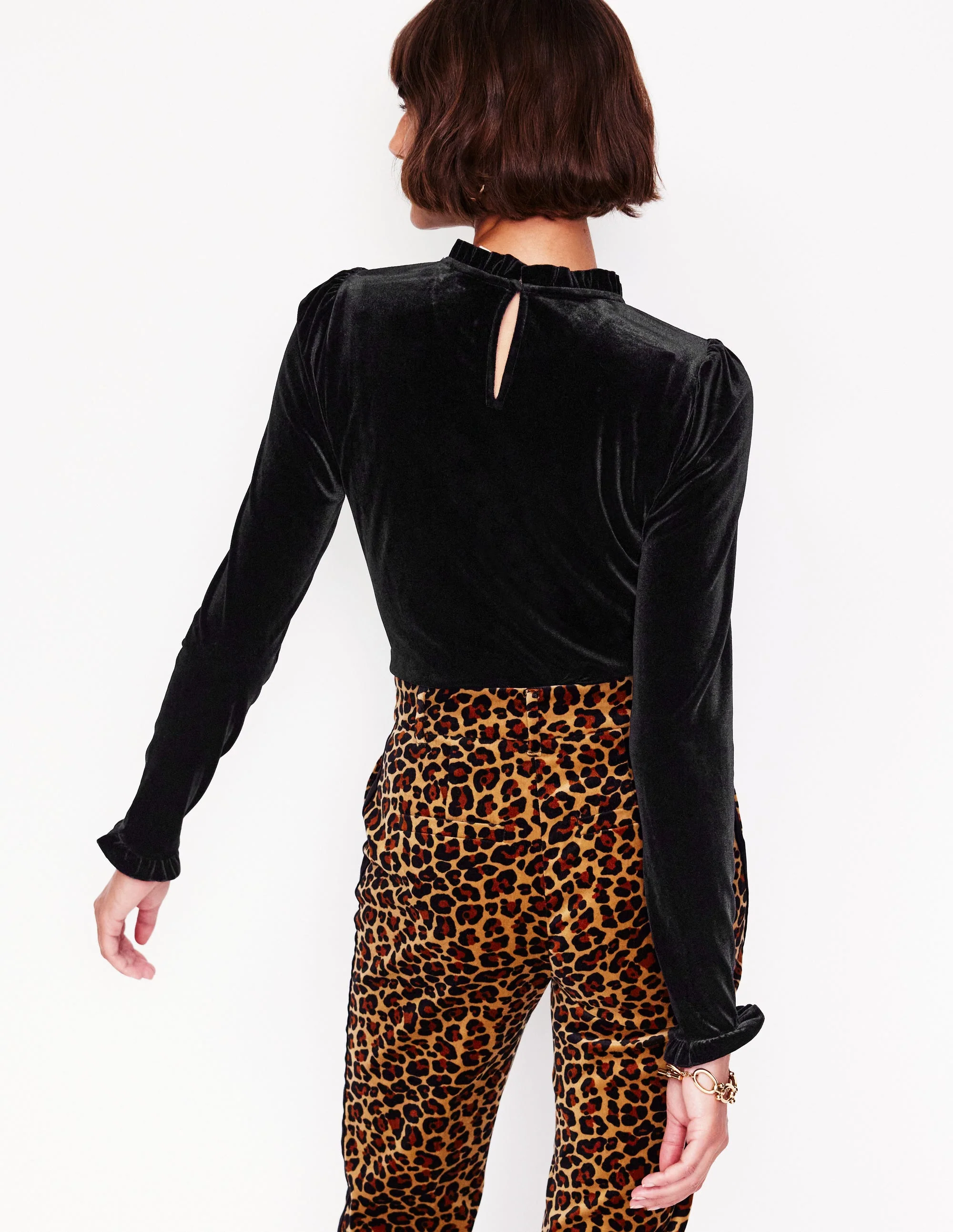 Velvet Frill Neck Top-Black - Image 3