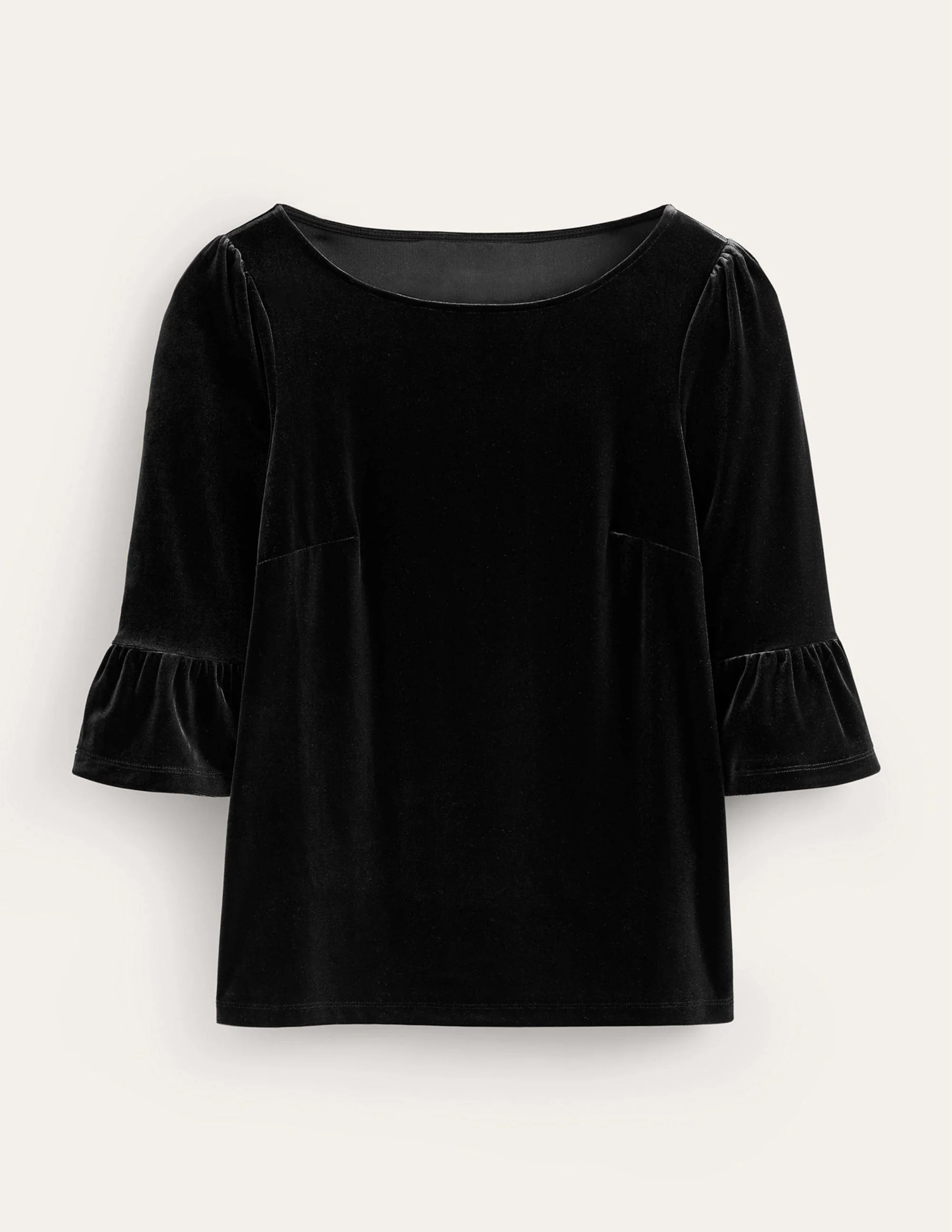Velvet Ruffle Cuff Top-Black - Image 5
