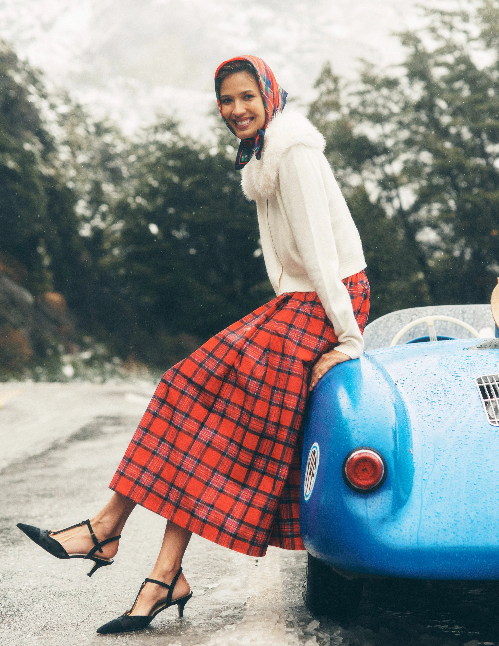 Verity Tartan Midi Skirt-Red, Navy & Purple Brand Check - Image 6