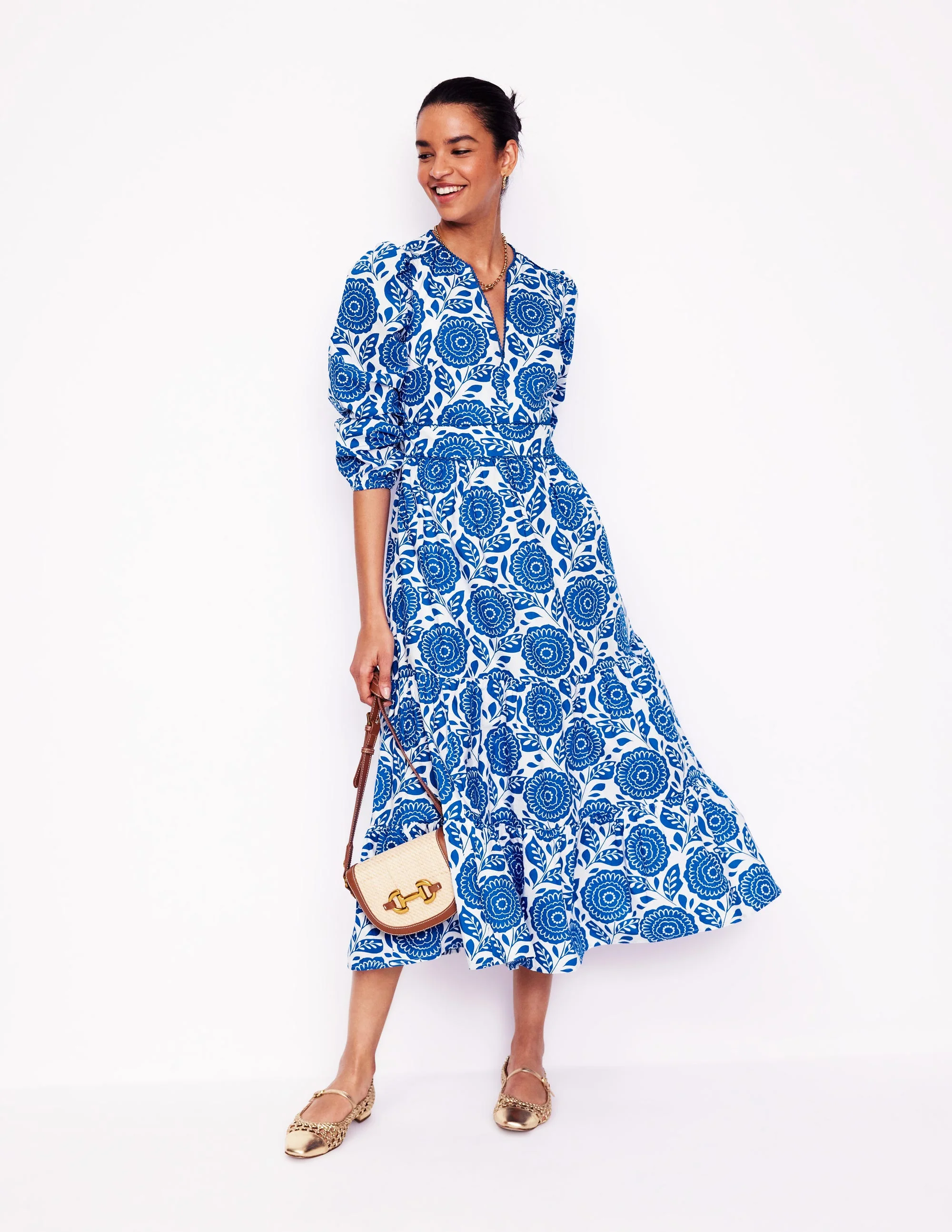 Violet Midi Dress-Gallery Blue, Dahlia Stamp - Image 4