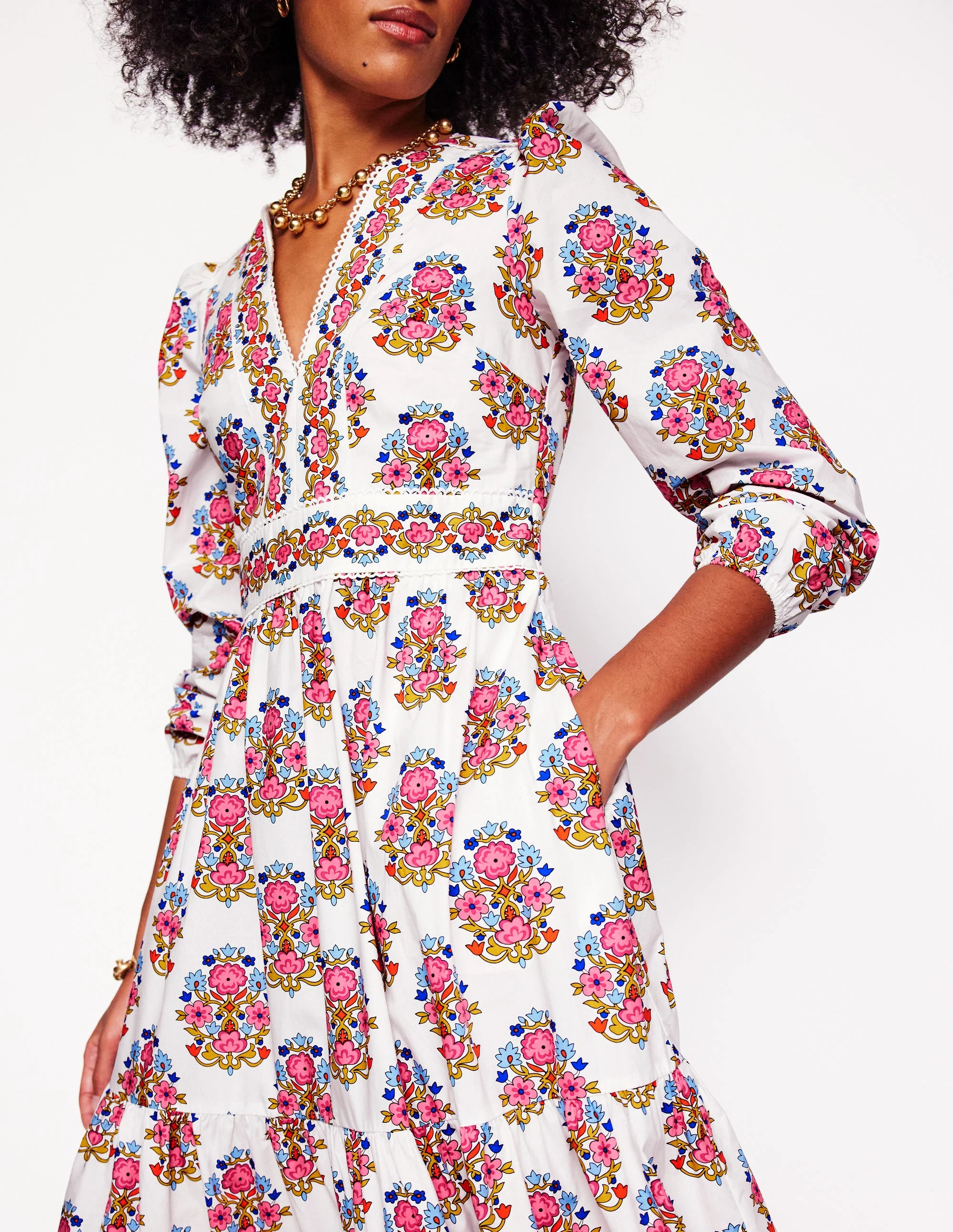 Violet Midi Dress-Ivory, Wildflower Stamp - Image 2