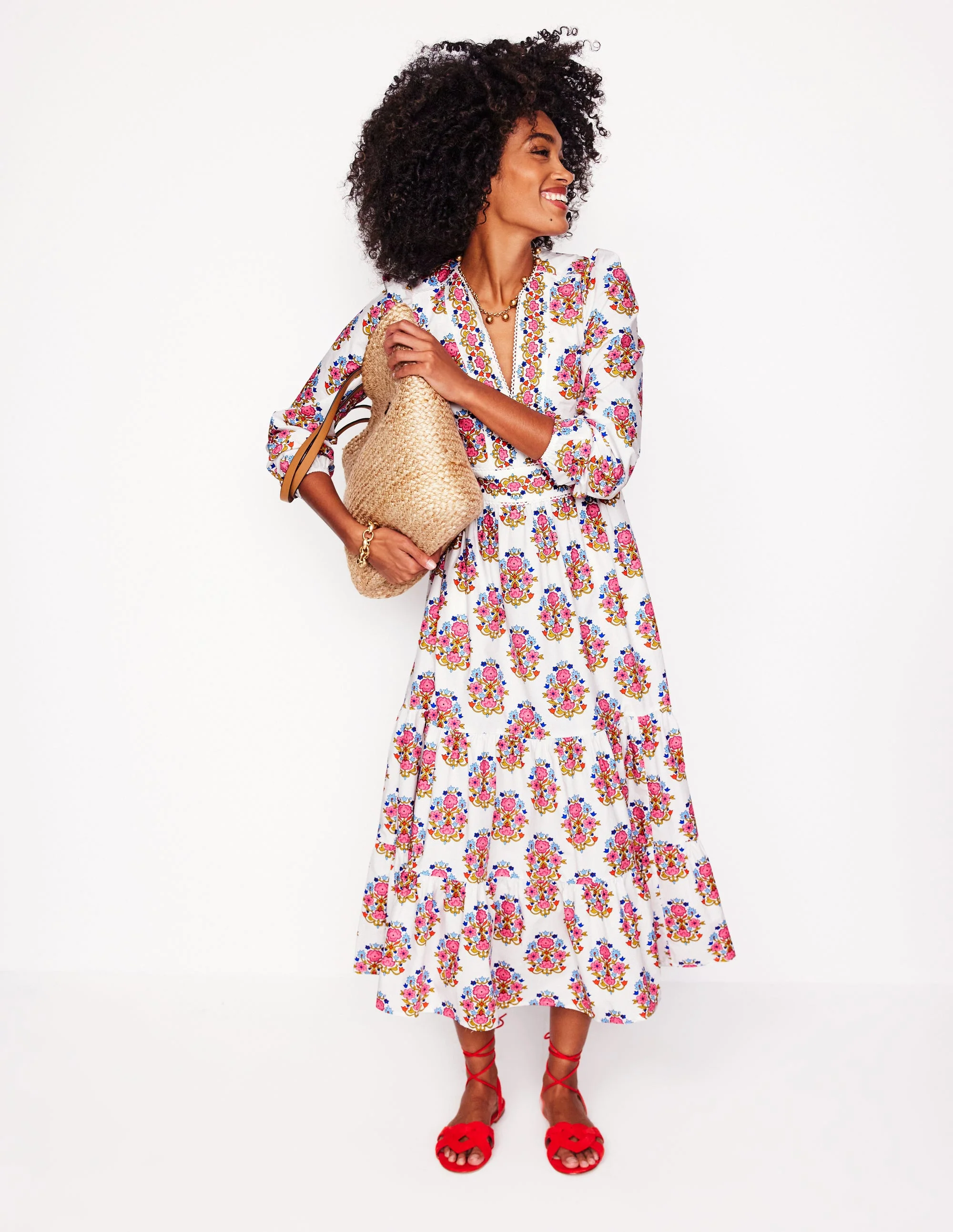 Violet Midi Dress-Ivory, Wildflower Stamp - Image 4