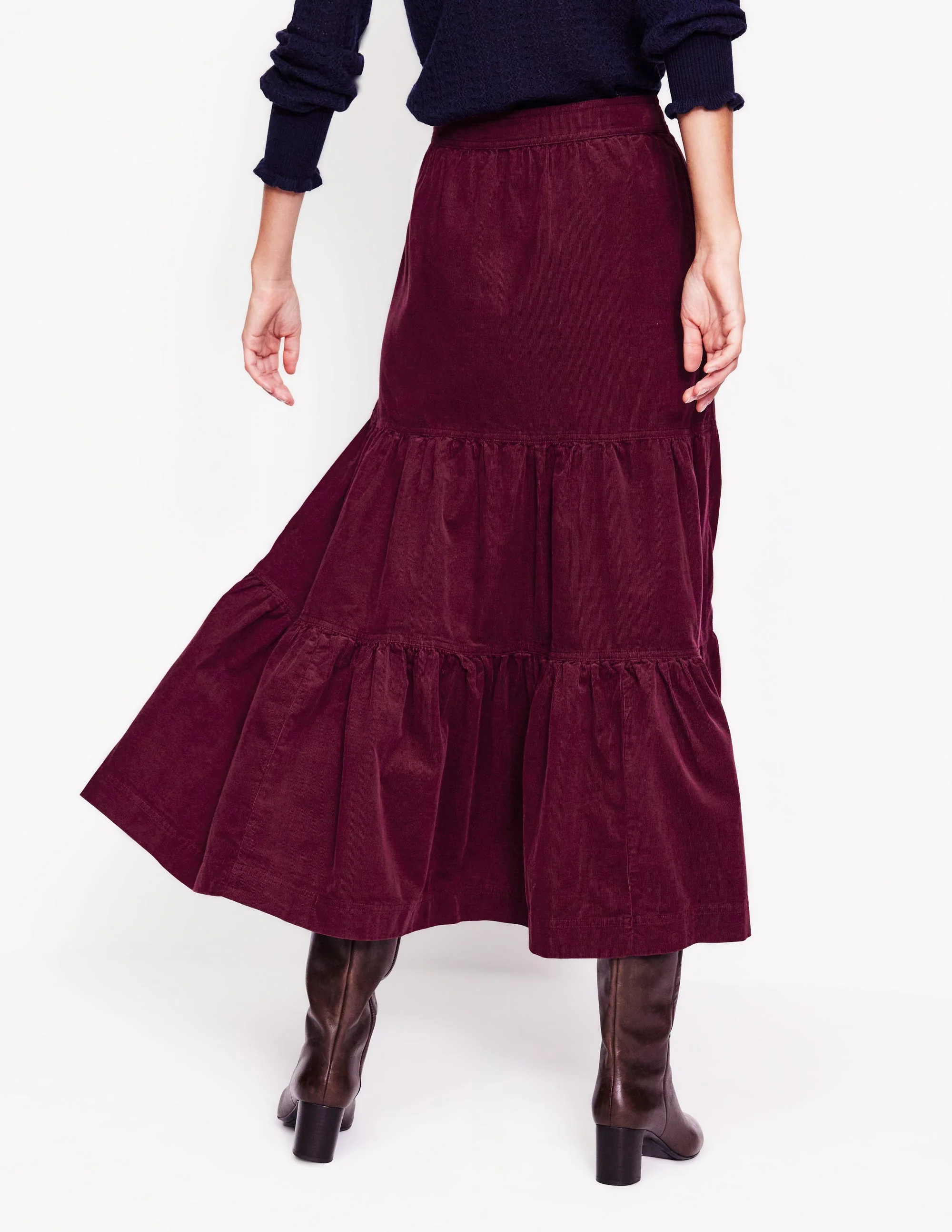 Viv Cord Tiered Maxi Skirt-Deep Wisteria - Image 3