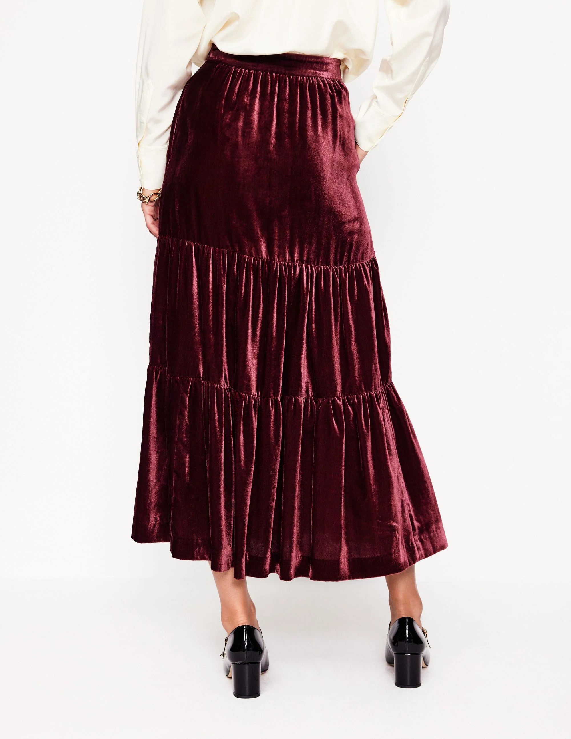 Viv Velvet Tiered Maxi Skirt-Cabernet - Image 3