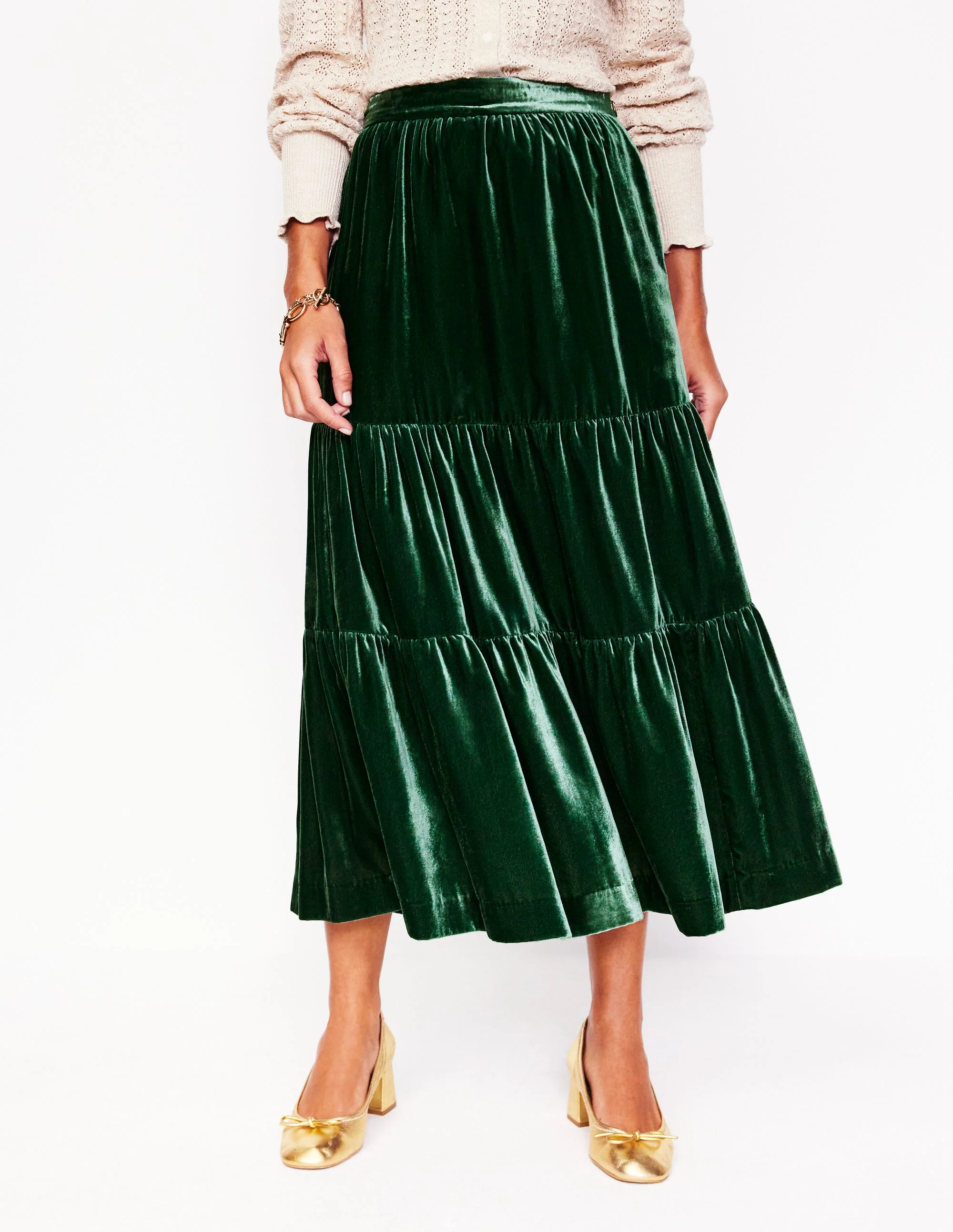 Viv Velvet Tiered Maxi Skirt-Glade - Image 4
