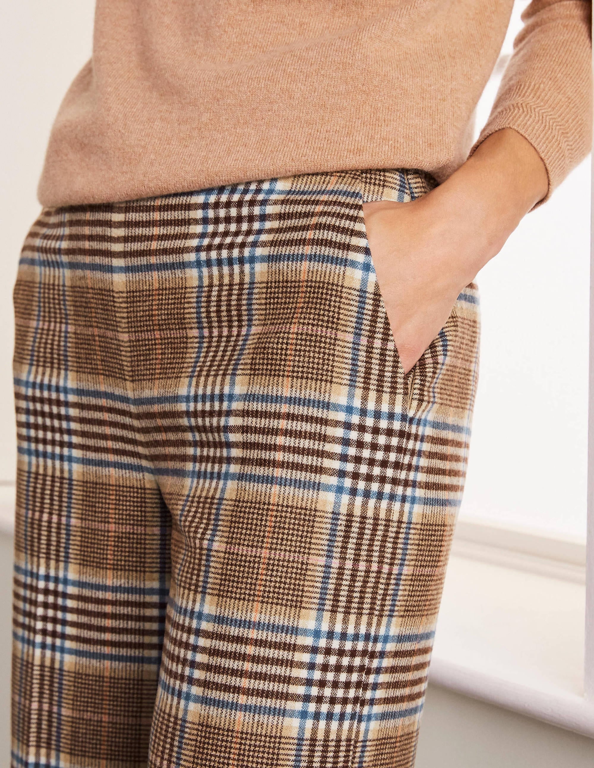 Wesley Wool Pants-Brown and Coral Check - Image 3