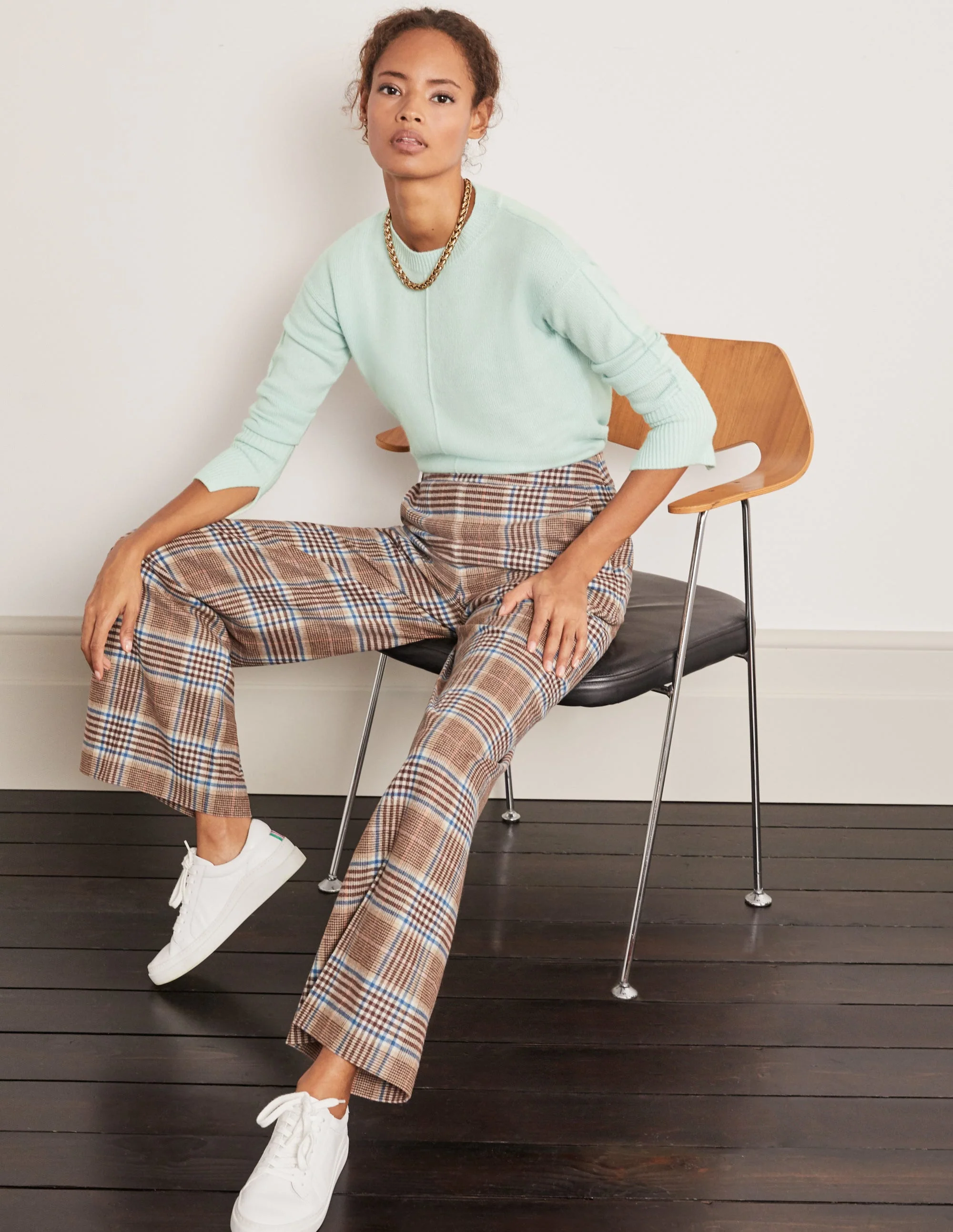 Wesley Wool Pants-Brown and Coral Check - Image 4