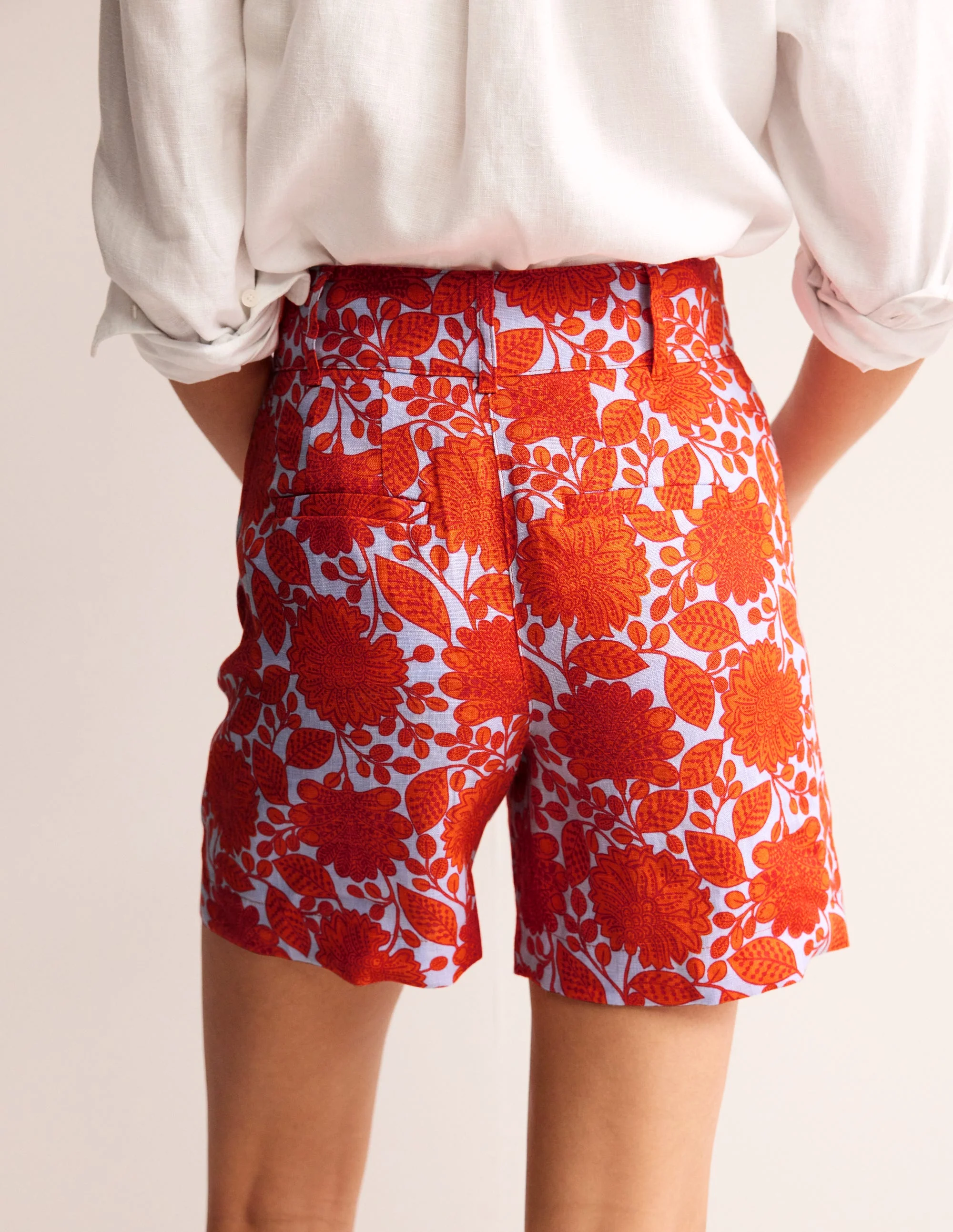 Westbourne Linen Shorts-Firecracker, Gardenia Swirl - Image 3