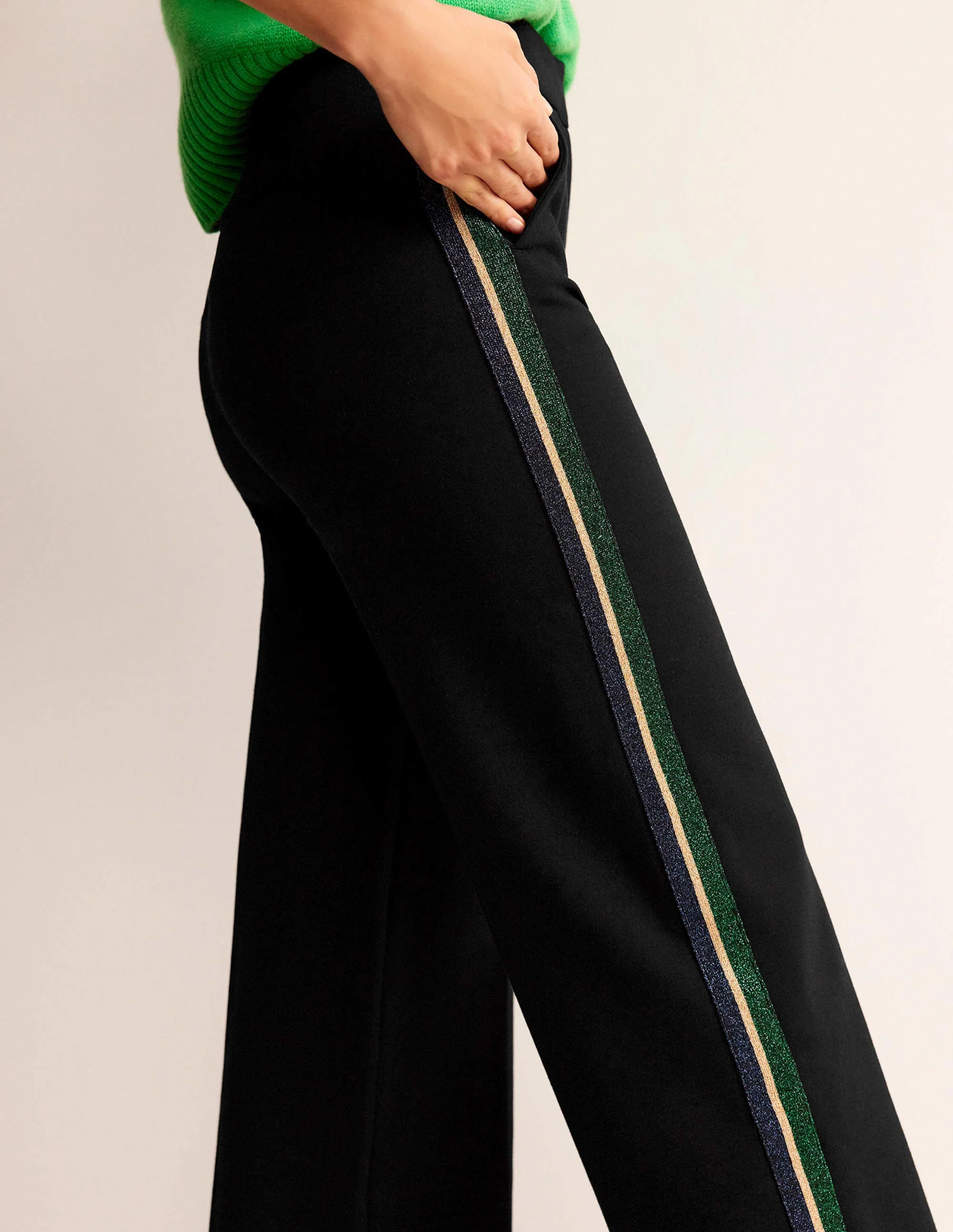 Westbourne Ponte Pants-Black with Metallic Stripe - Image 2