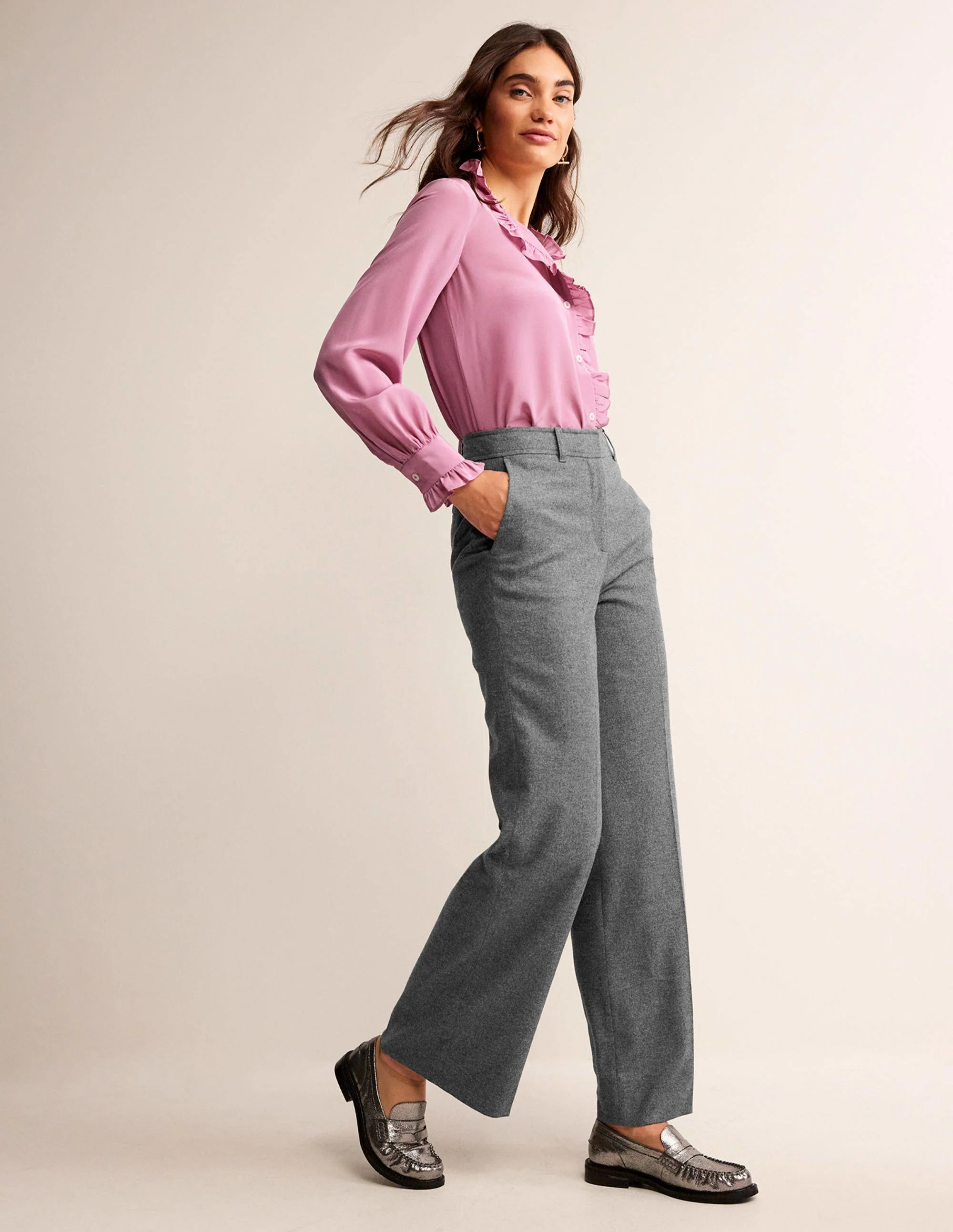 Westbourne Wool Pants-Charcoal Marl