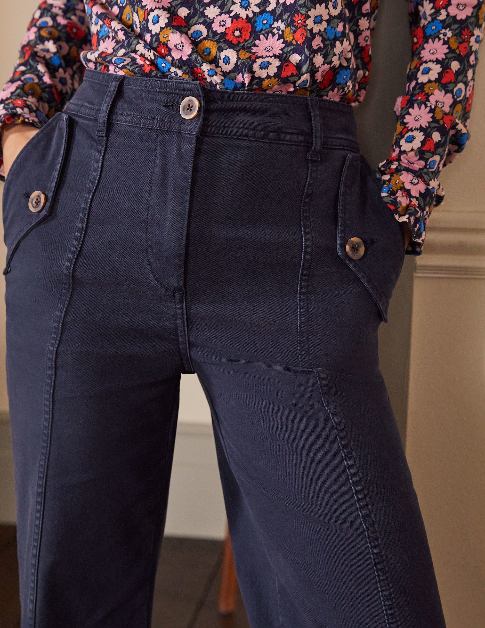 Wide Leg Chino Pants-Navy - Image 2