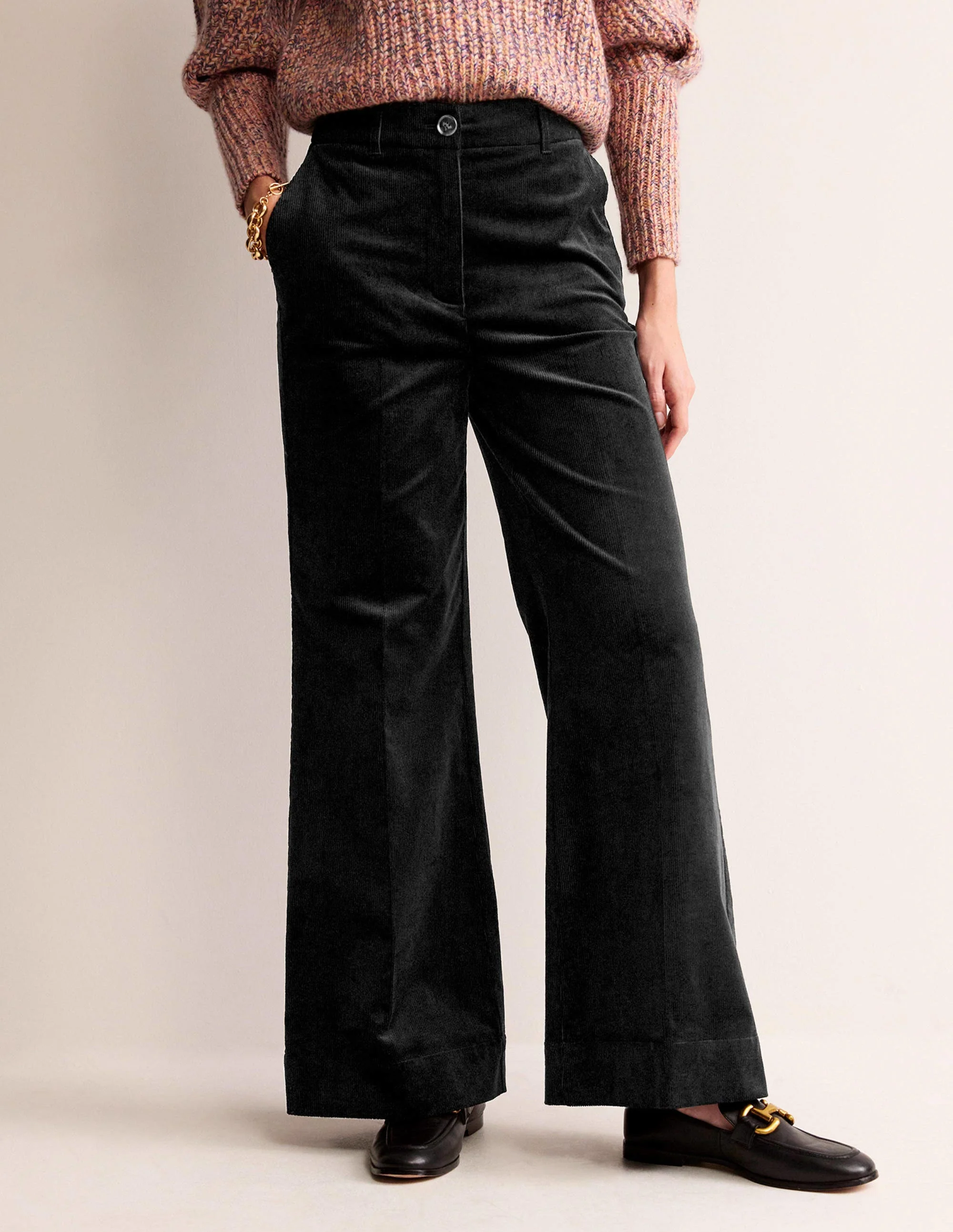 Wide-Leg Corduroy Pants-Black - Image 4