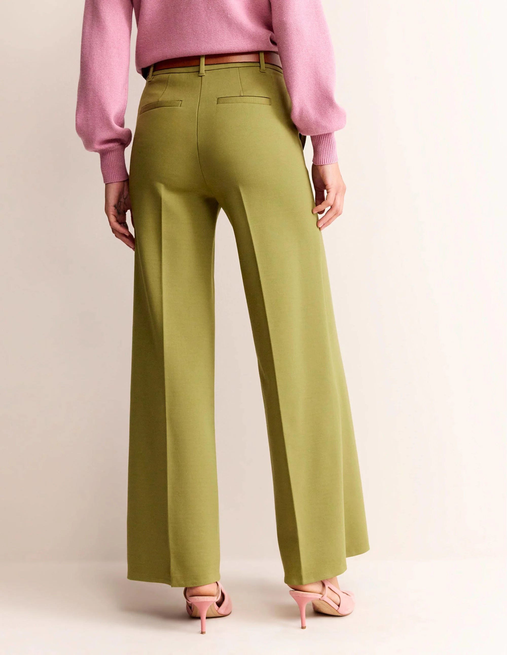 Wide Leg Jersey Pants-Green Olive - Image 3