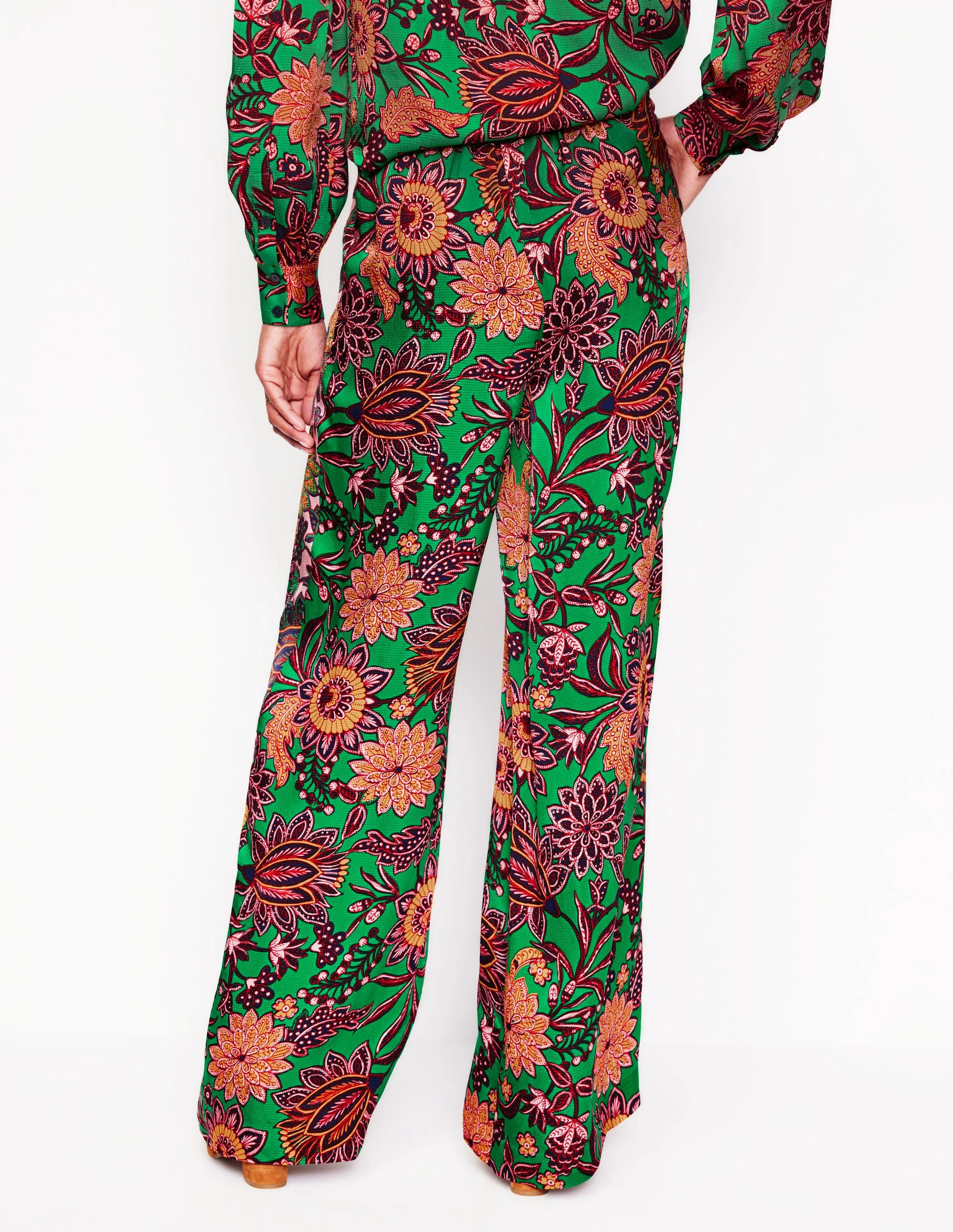 Wide Leg Pull-on Pants-Rich Emerald, Ornate Bud - Image 3