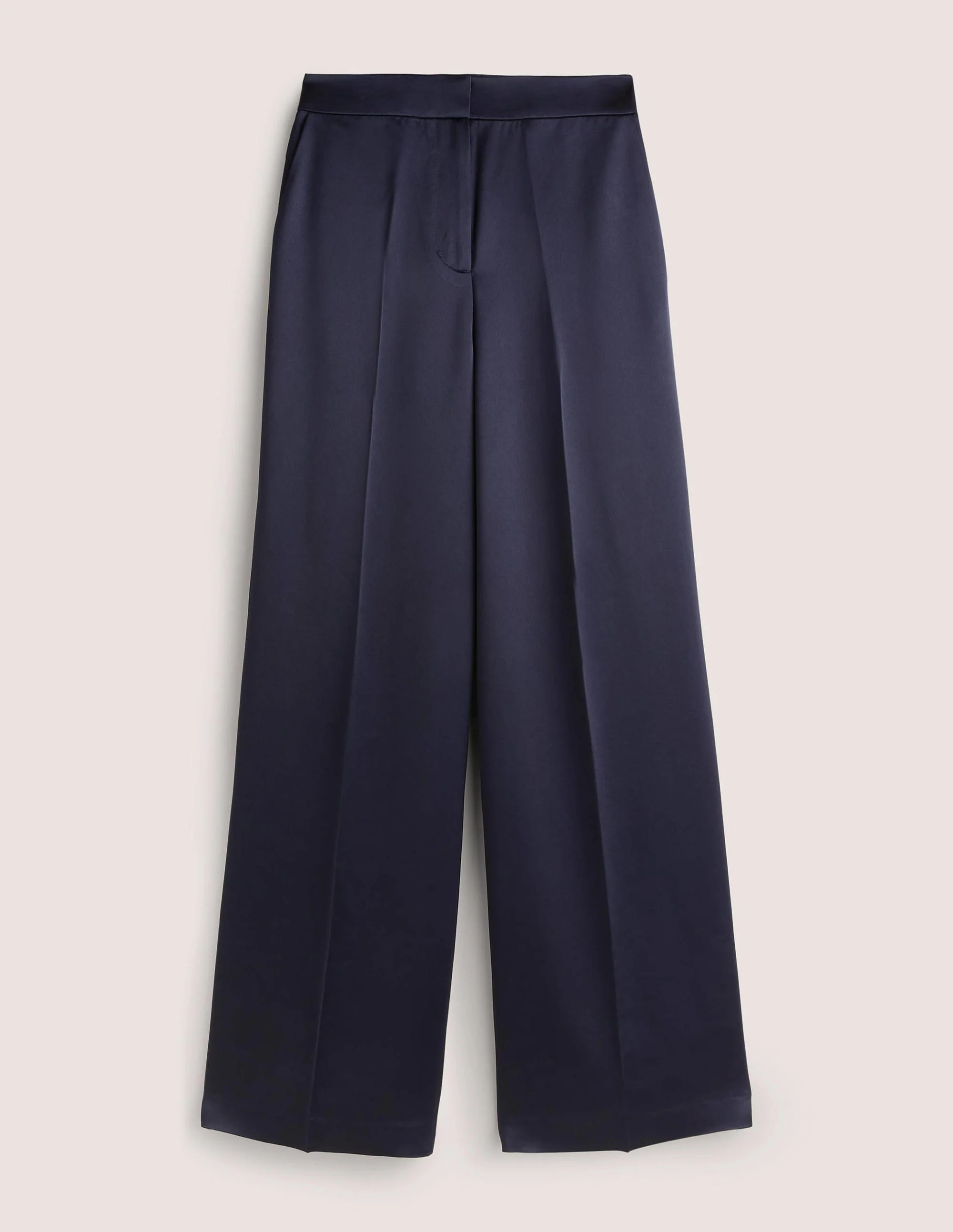 Wide Leg Satin Trousers-Navy Satin - Image 6