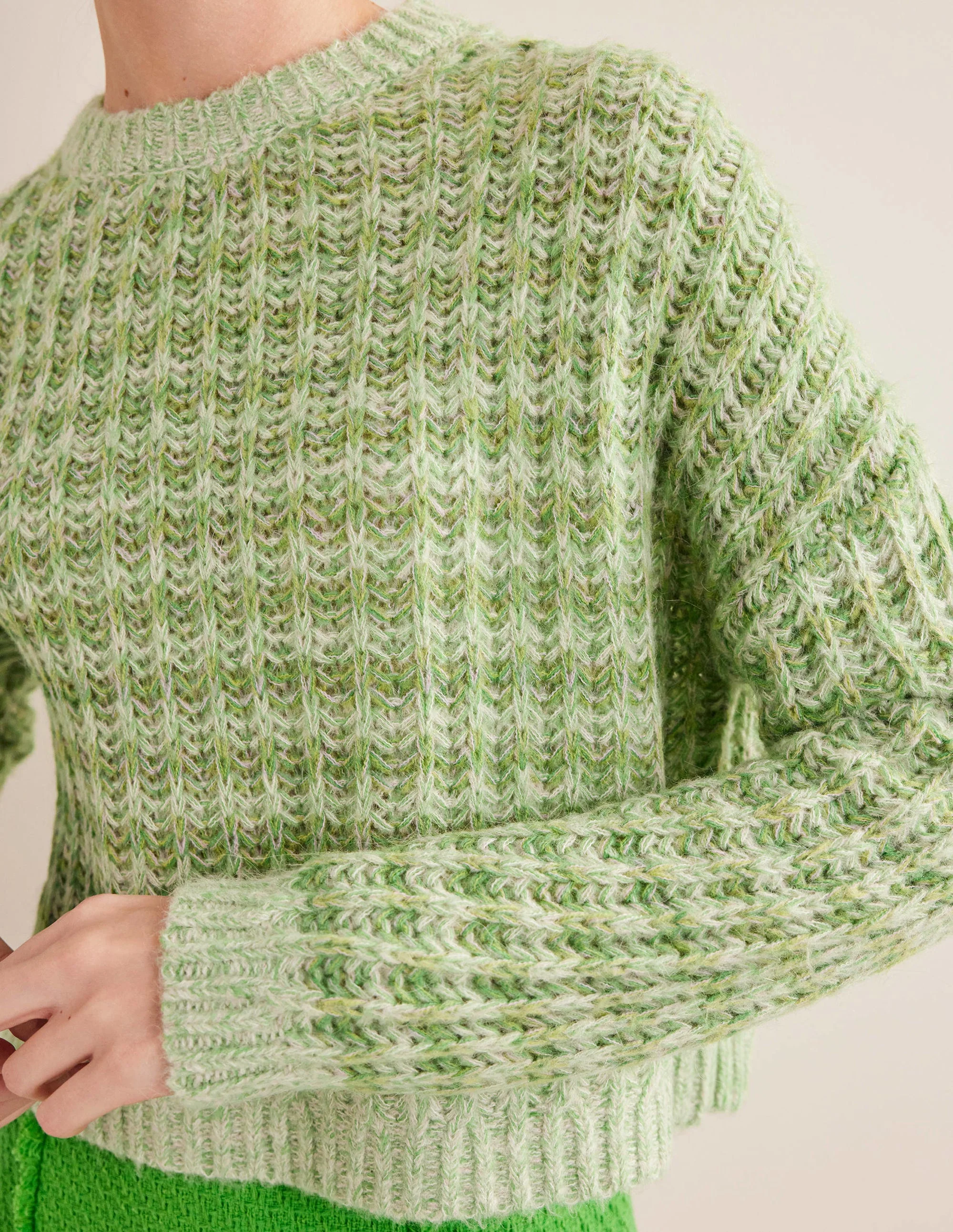 Wide Rib Fluffy Sweater-Green Marl - Image 2