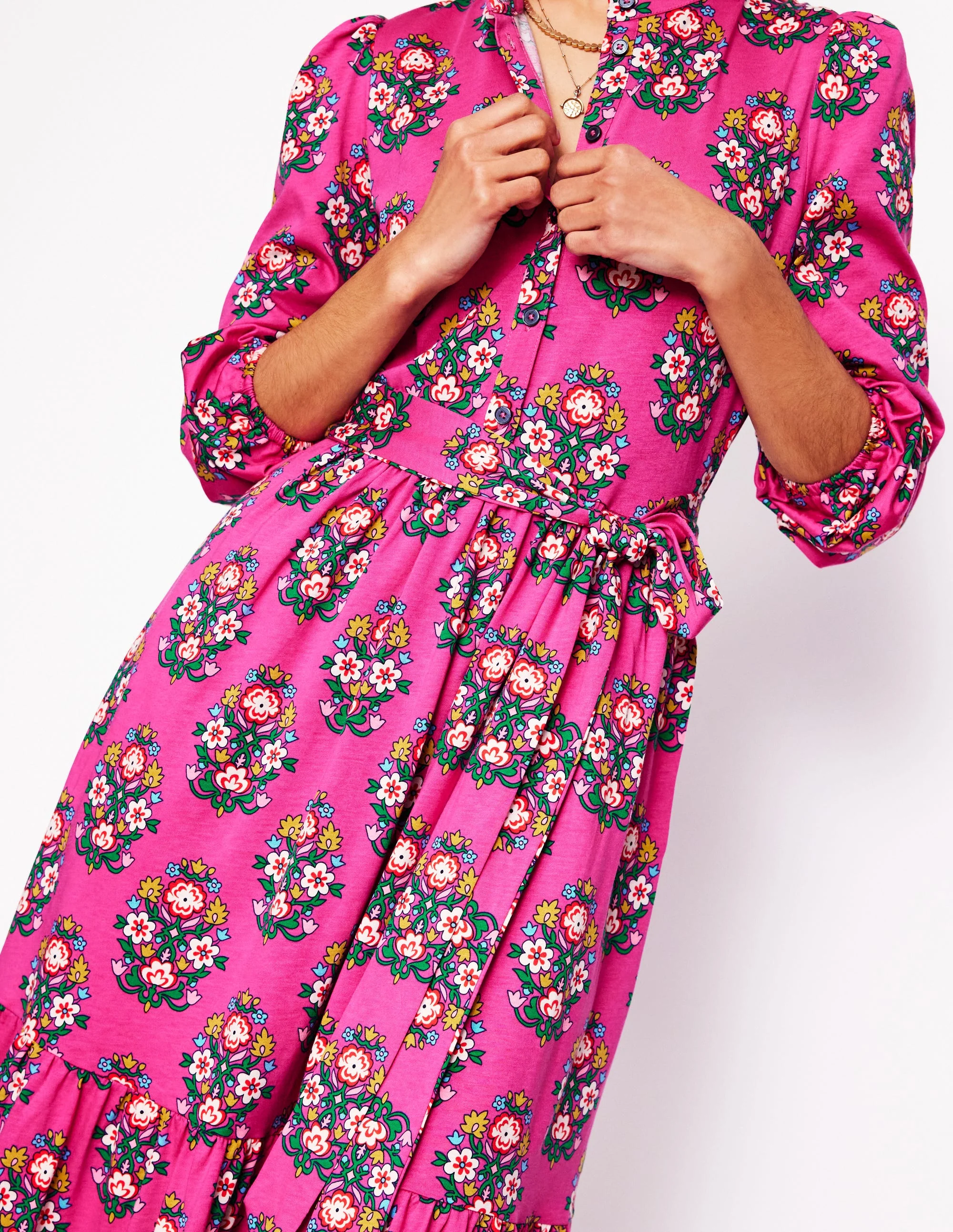 Willow Tiered Jersey Dress-Cosmos Pink, Wildflower Stamp - Image 3