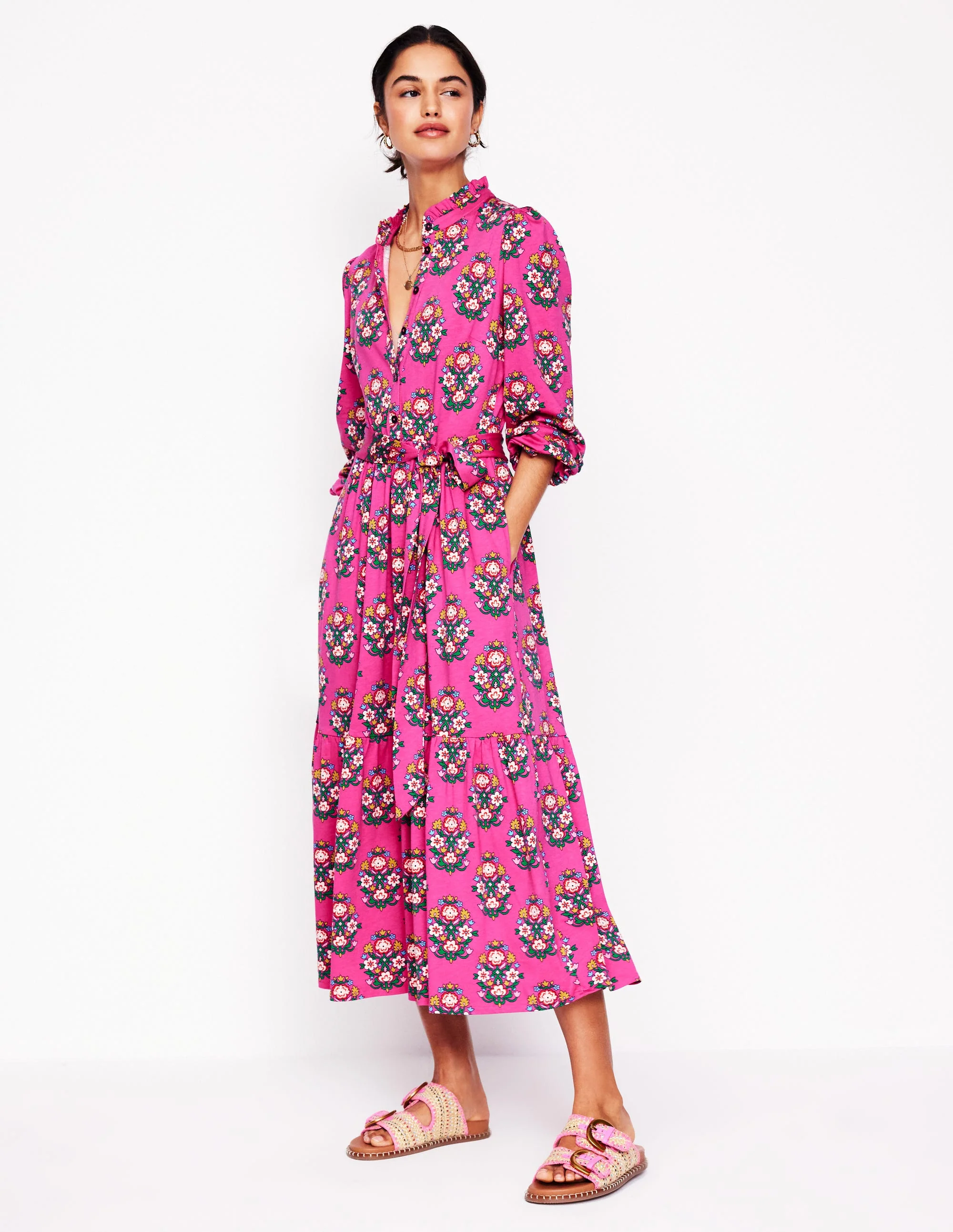 Willow Tiered Jersey Dress-Cosmos Pink, Wildflower Stamp - Image 7