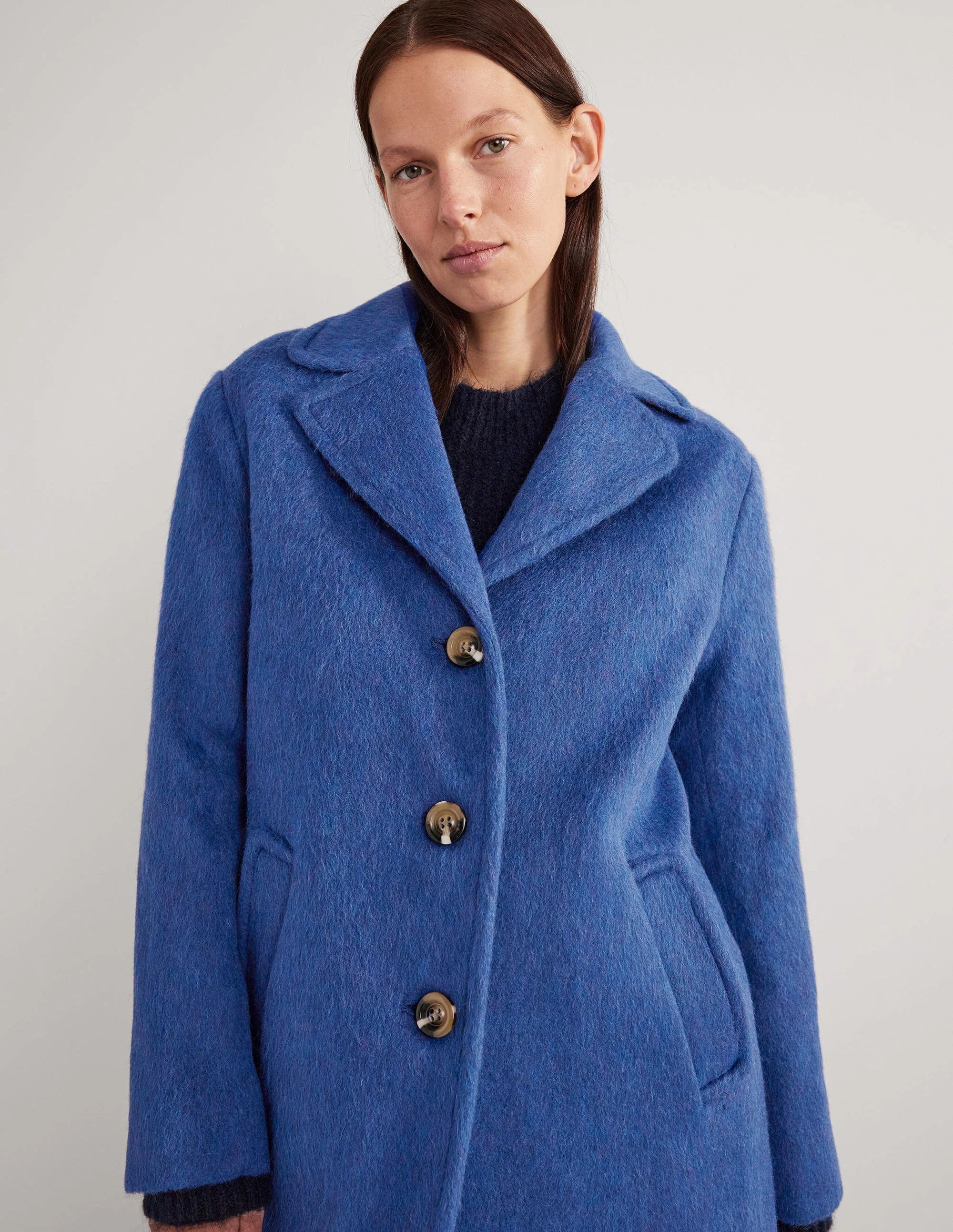 Wool Blend Collared Coat-Sea Blue - Image 2