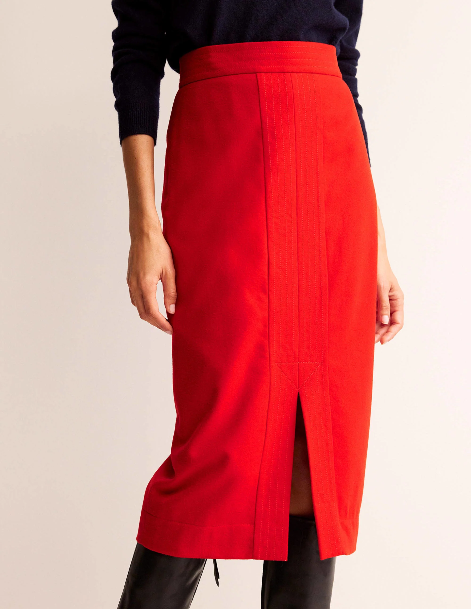 Wool Pencil Skirt-Red - Image 4