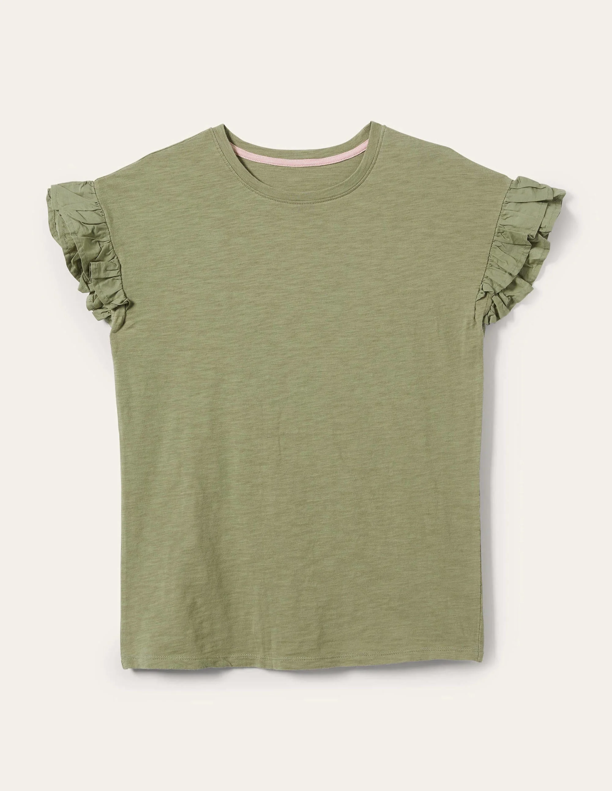 Woven Frill Sleeve T-shirt-Rainforest Floor - Image 5