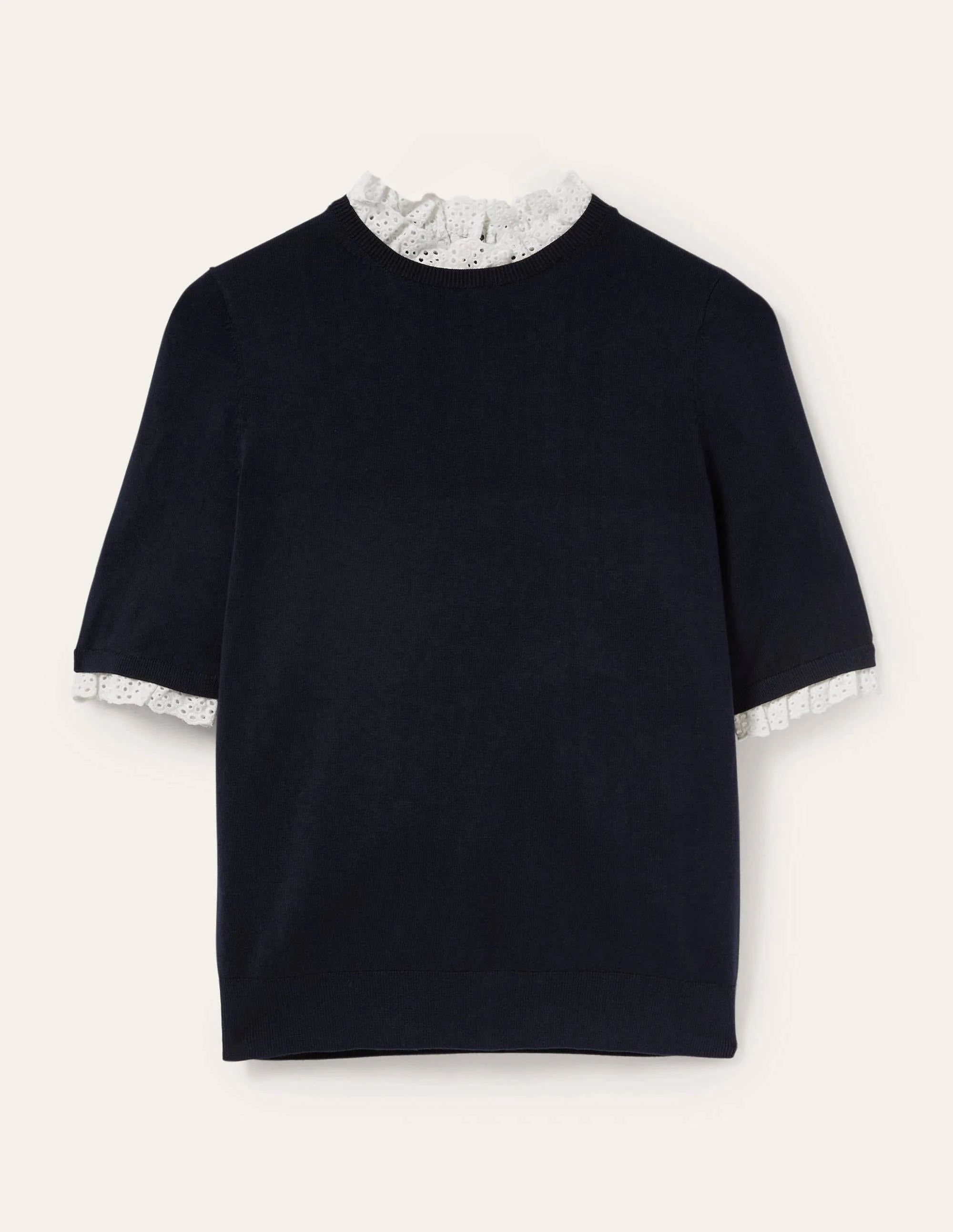 Woven Mix Knitted T-Shirt-Navy - Image 5