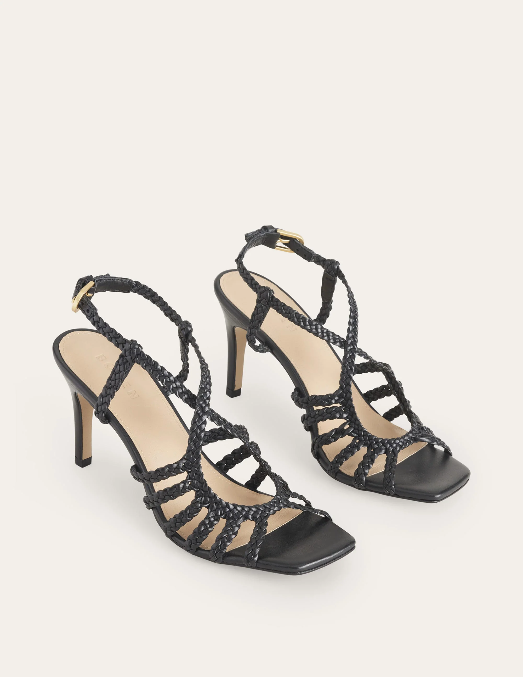 Woven Multistrap Heeled Sandal-Black - Image 3