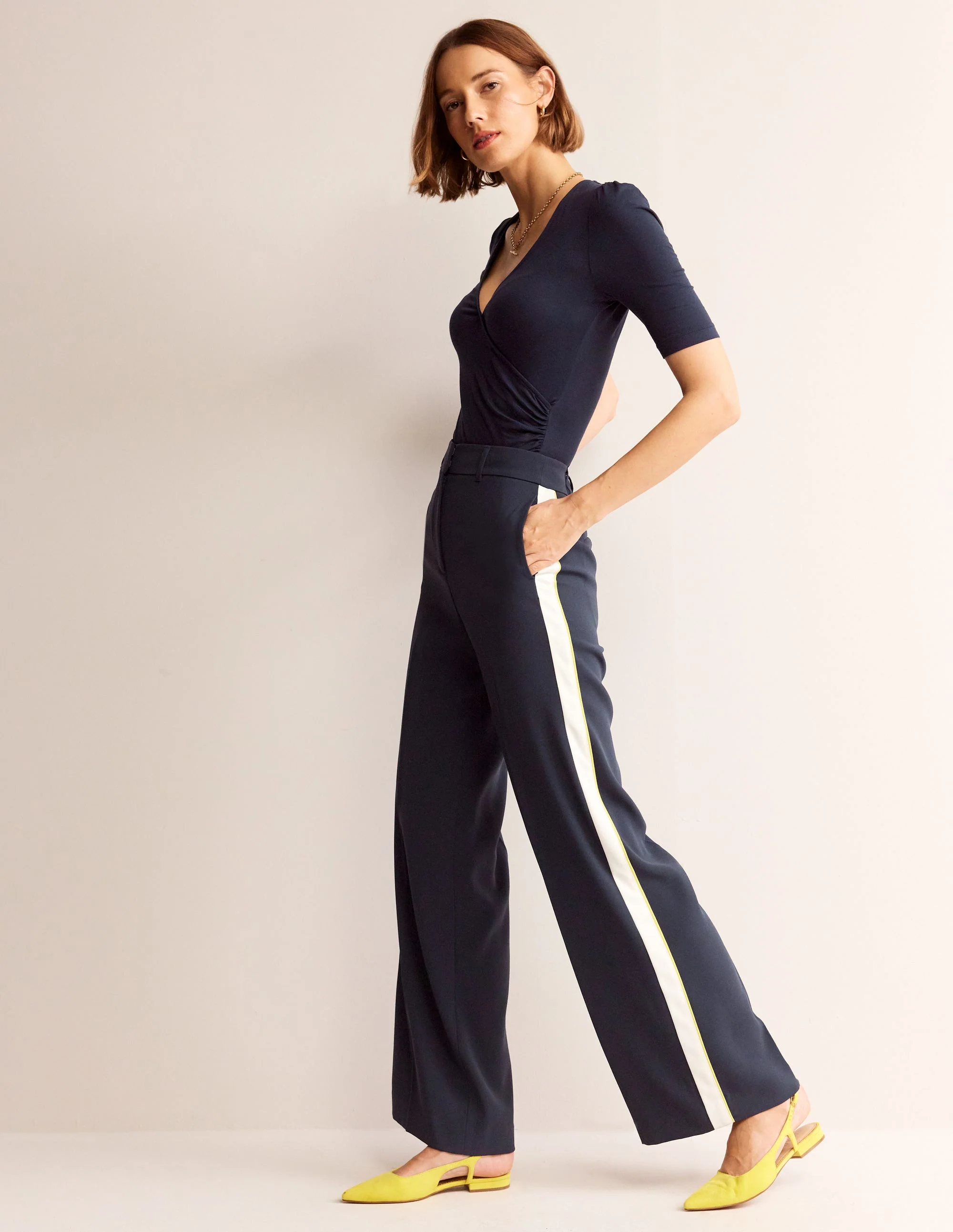 Wrap Front Jersey Top-Navy - Image 4