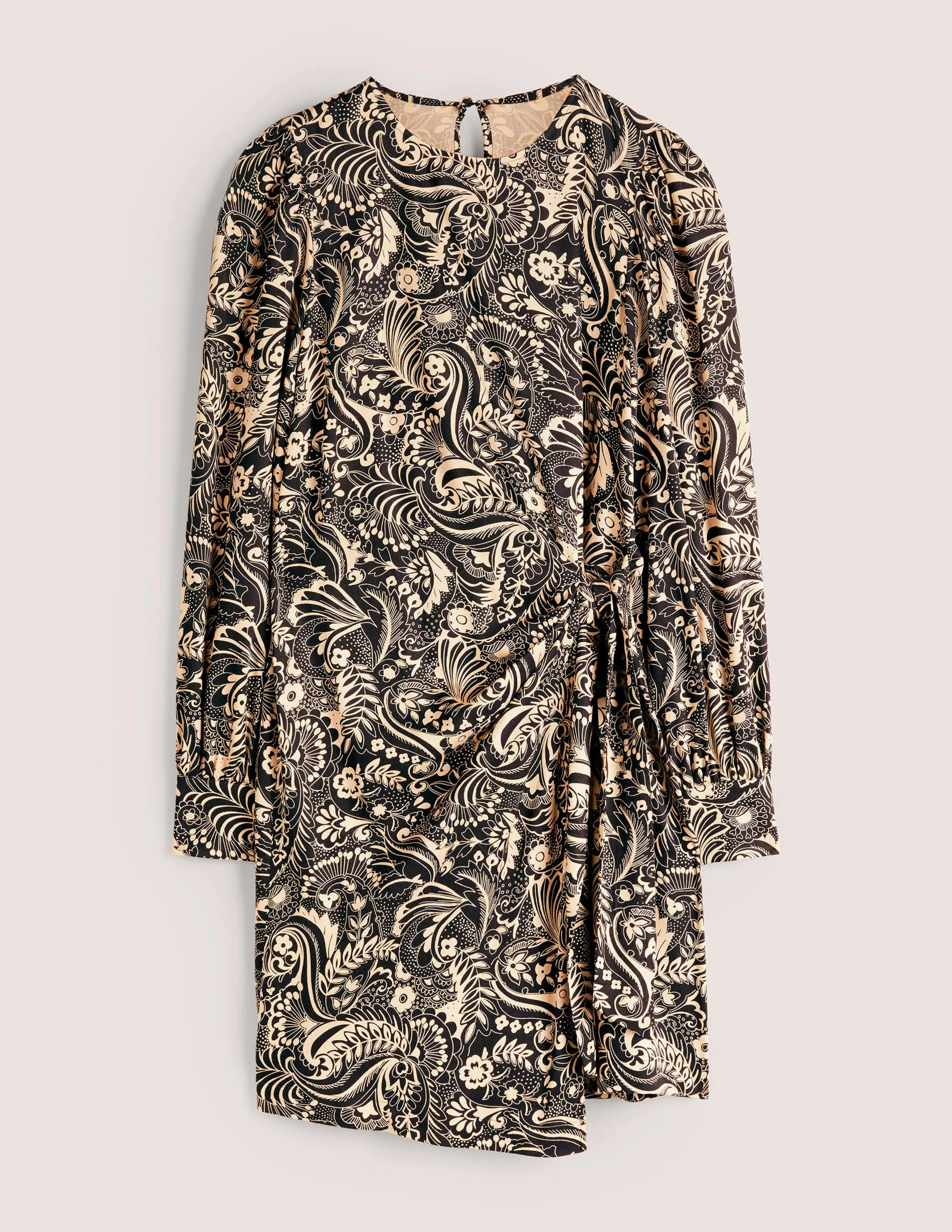 Wrap Skirt Mini Dress-Cornstalk, Paisley Dot - Image 6