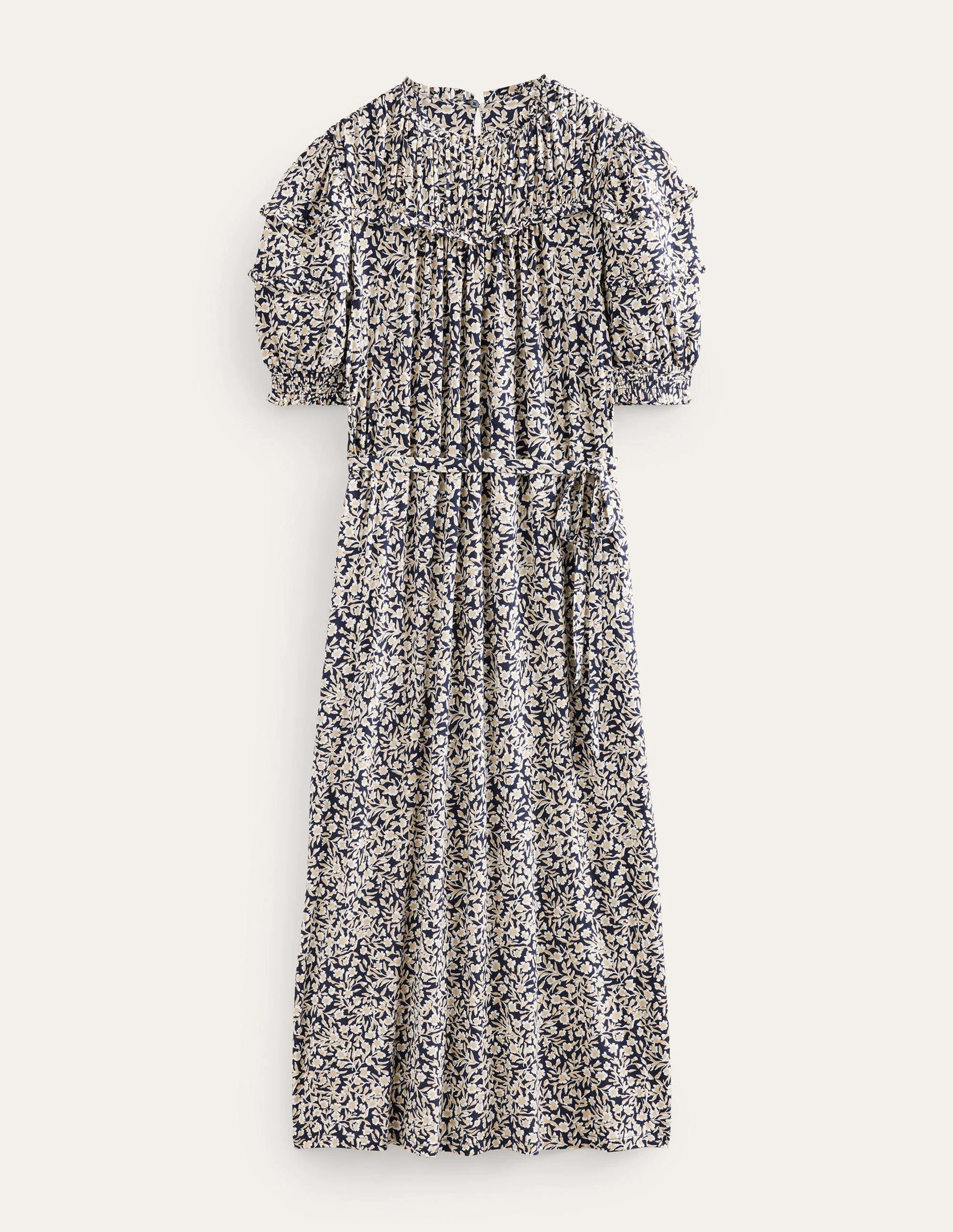 Yoke Detail Jersey Midi Dress-French Navy, Abstract Vine - Image 5