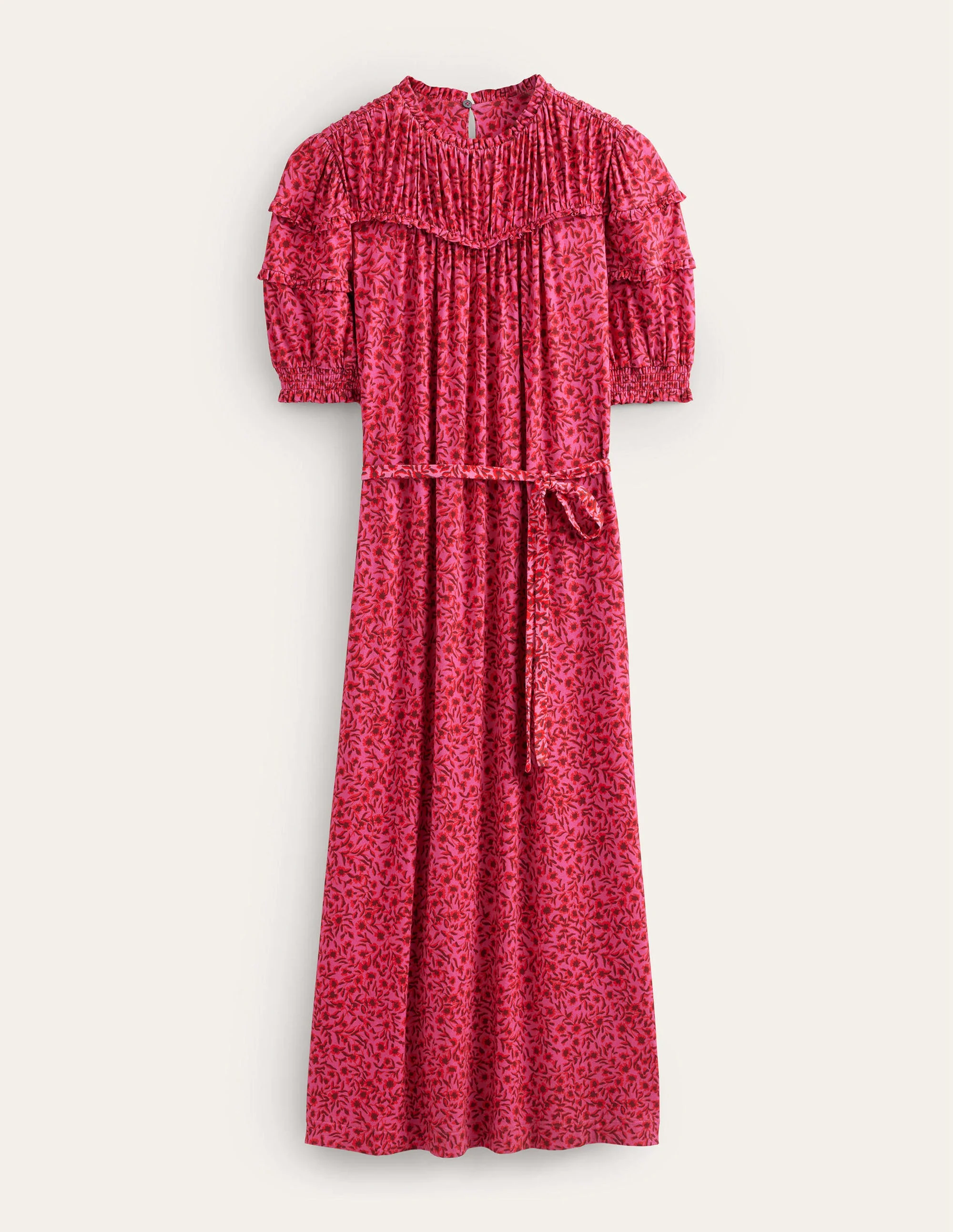 Yoke Detail Jersey Midi Dress-Gin Fizz, Abstract Vine - Image 9