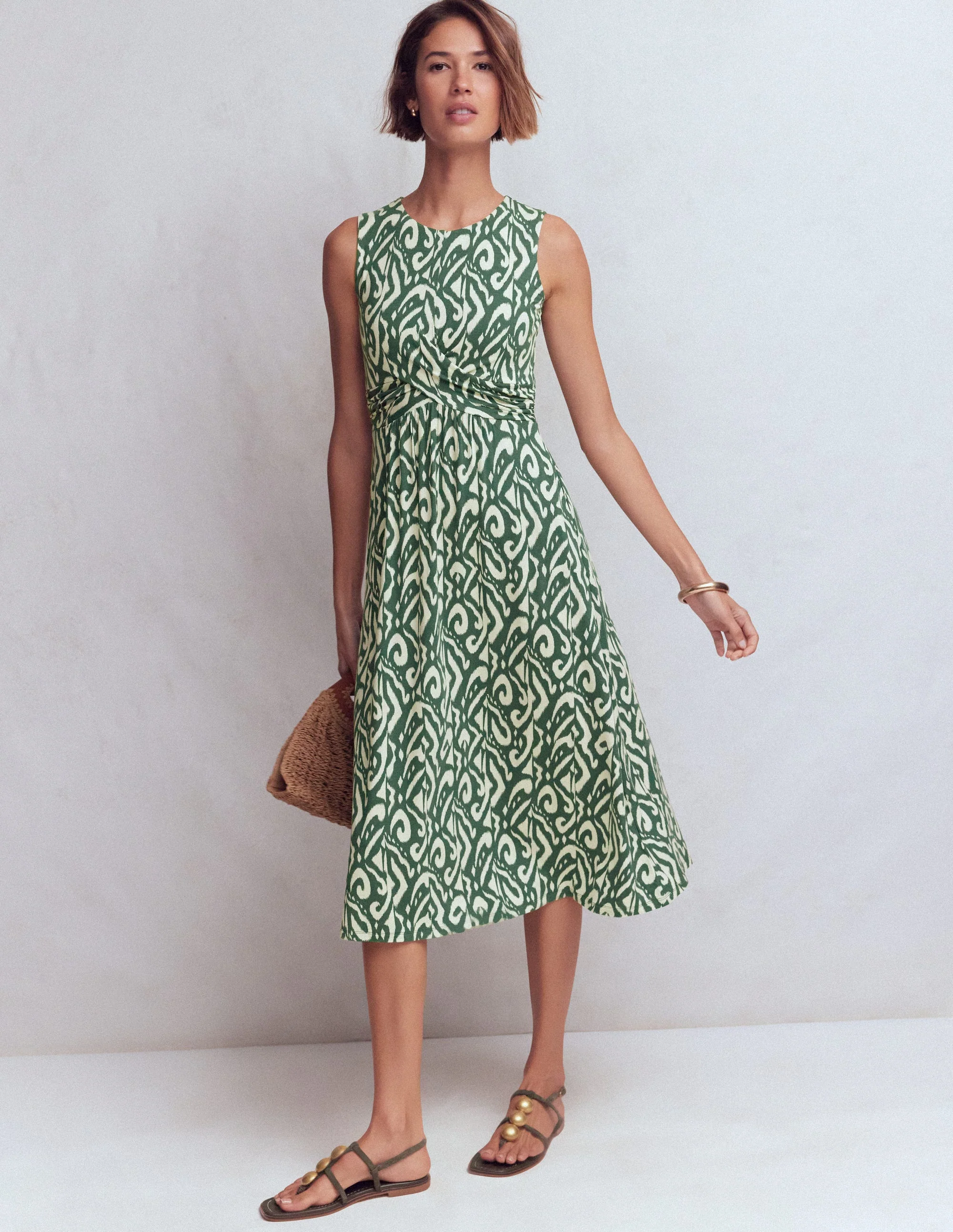 Zara Cross Waist Jersey Dress-Hunter Green, Ikat - Image 4